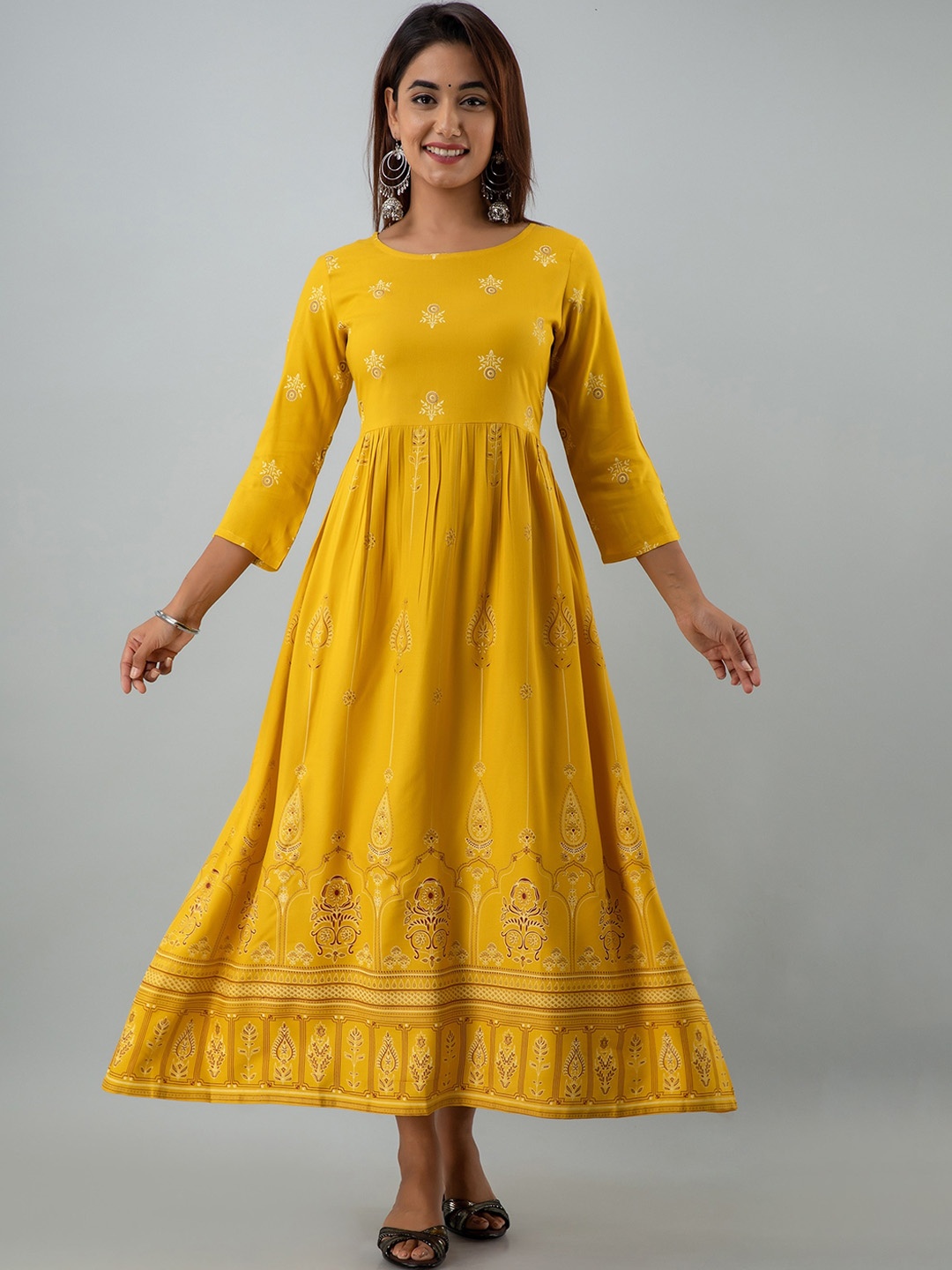 

CHRISTEENA Women Yellow Ethnic Motifs Printed Anarkali Kurta