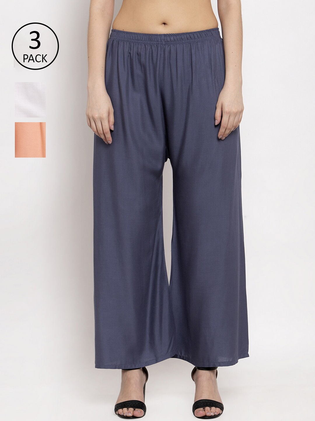 

Miaz Lifestyle Women Grey & Off White Set Of 3 Palazzos