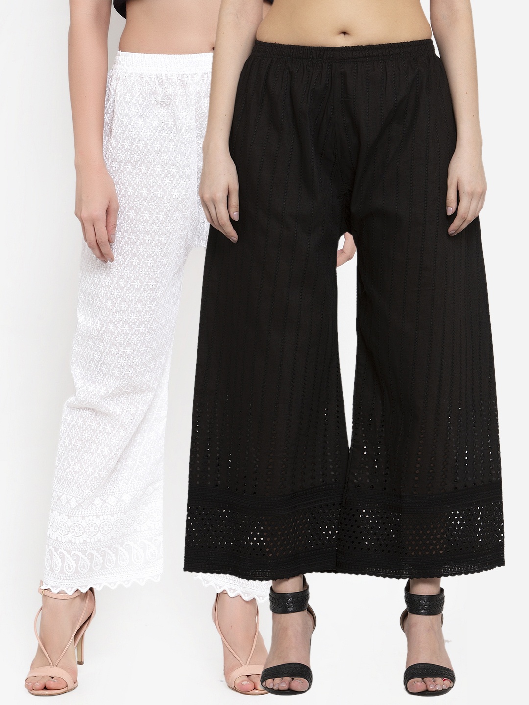 

Miaz Lifestyle Women Black & White Pack Of 2 Embroidered Flared Palazzos