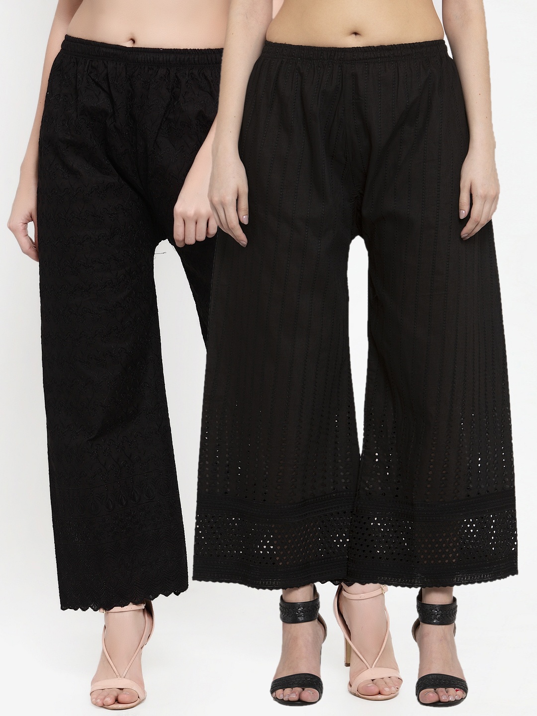 

Miaz Lifestyle Pack of 2 Women Black Embroidered Flared Palazzos