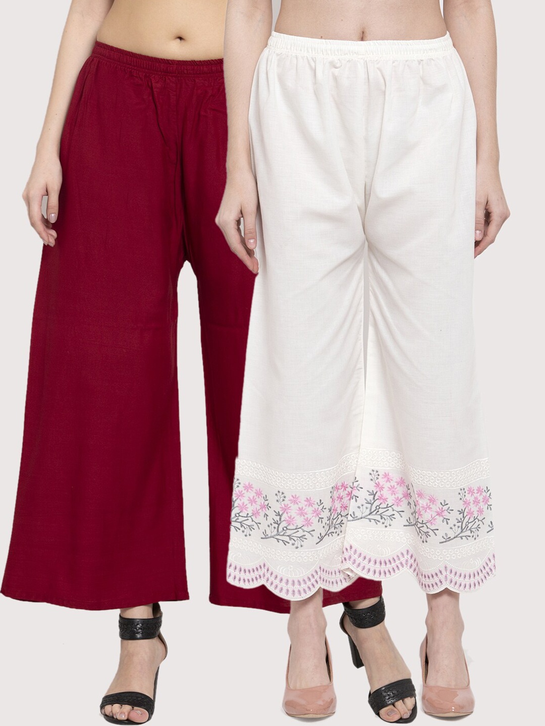 

Miaz Lifestyle Women Maroon & White Set Of 2 Printed Palazzos