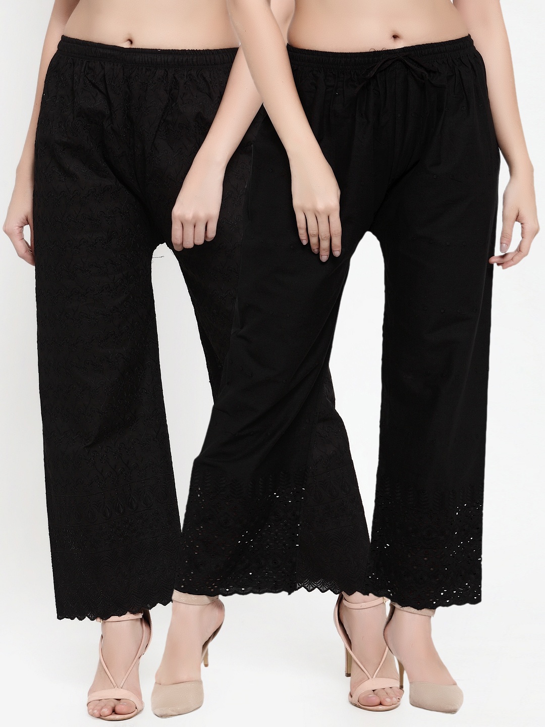 

Miaz Lifestyle Women Black Pack of 2 Embroidered Straight Knitted Palazzos