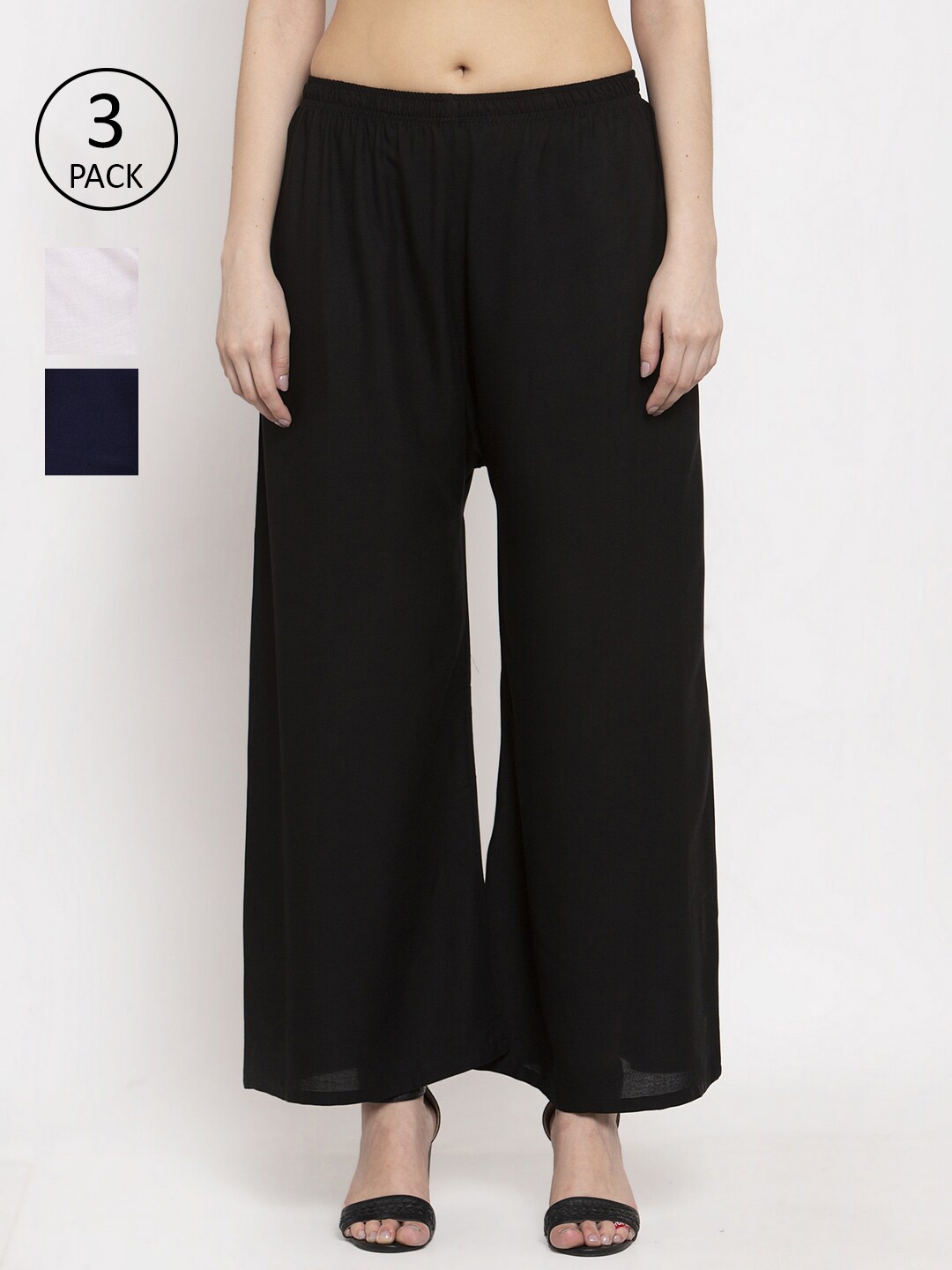 

Miaz Lifestyle Women Black & Navy Blue Set Of 3 Knitted Palazzos