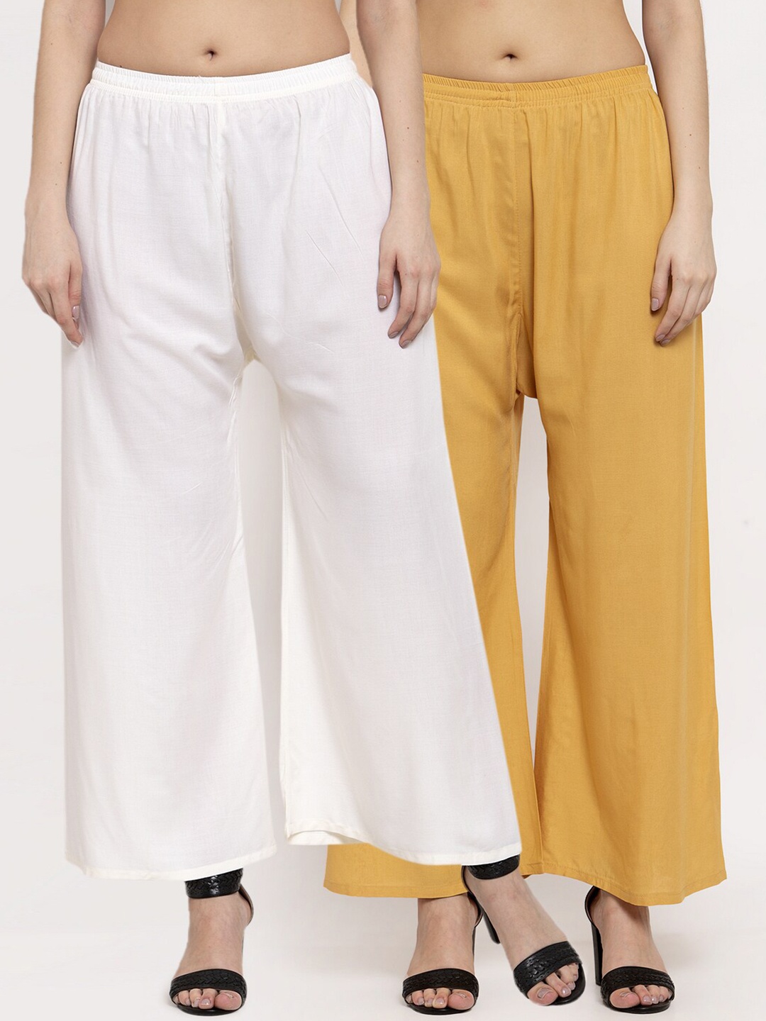 Miaz Lifestyle Women Beige & White Pack of 2 Palazzos