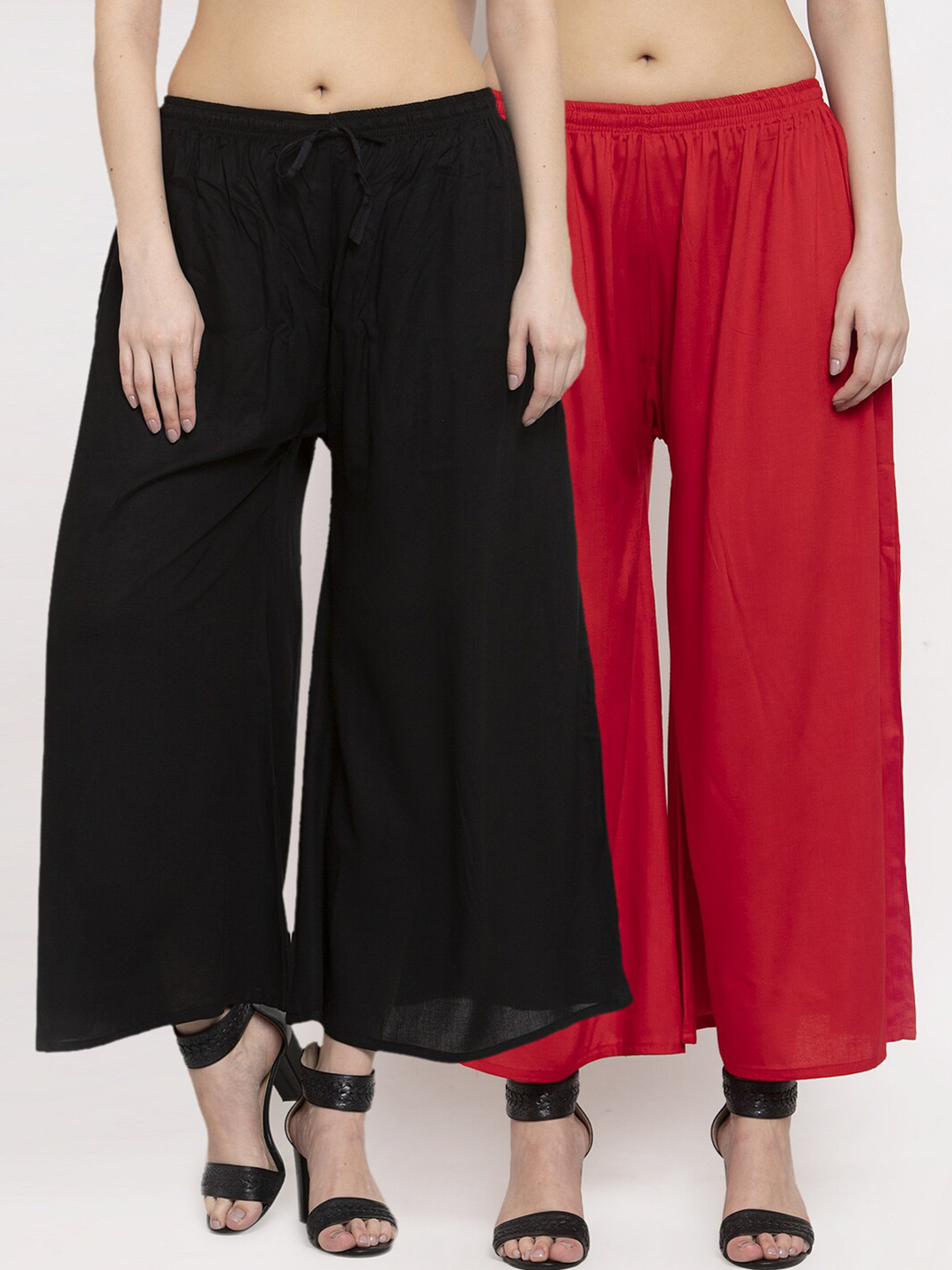 

Miaz Lifestyle Women Black & Red Set Of 2 Knitted Palazzos
