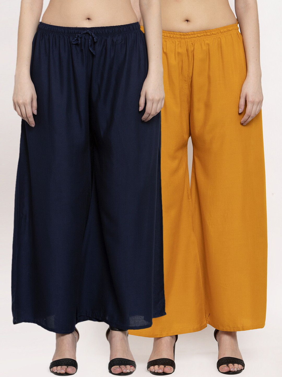 

Miaz Lifestyle Women Mustard Yellow & Navy Blue Set Of 2 Palazzos