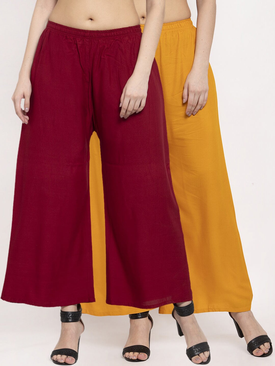

Miaz Lifestyle Women Maroon & Mustard Yellow Pack Of 2 Knitted Palazzos