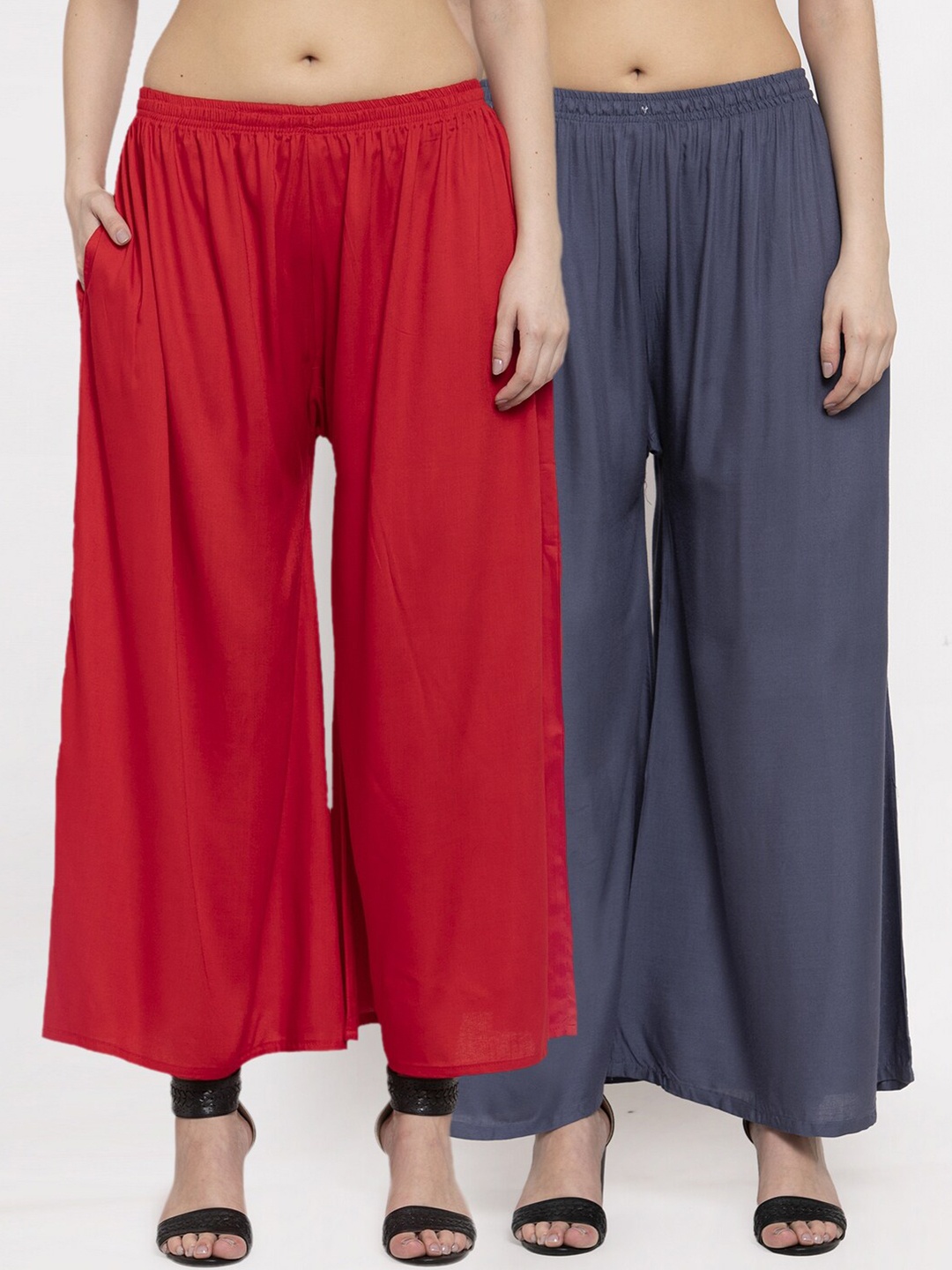 

Miaz Lifestyle Women Women Pack Of 2 Palazzos, Grey