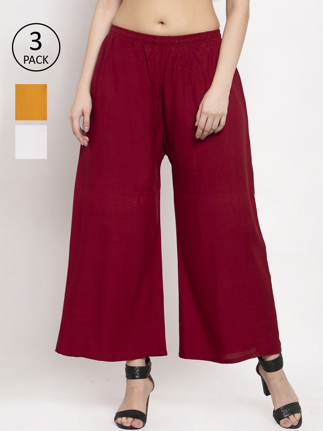 

Miaz Lifestyle Women Maroon & Yellow Pack of 3 Palazzos