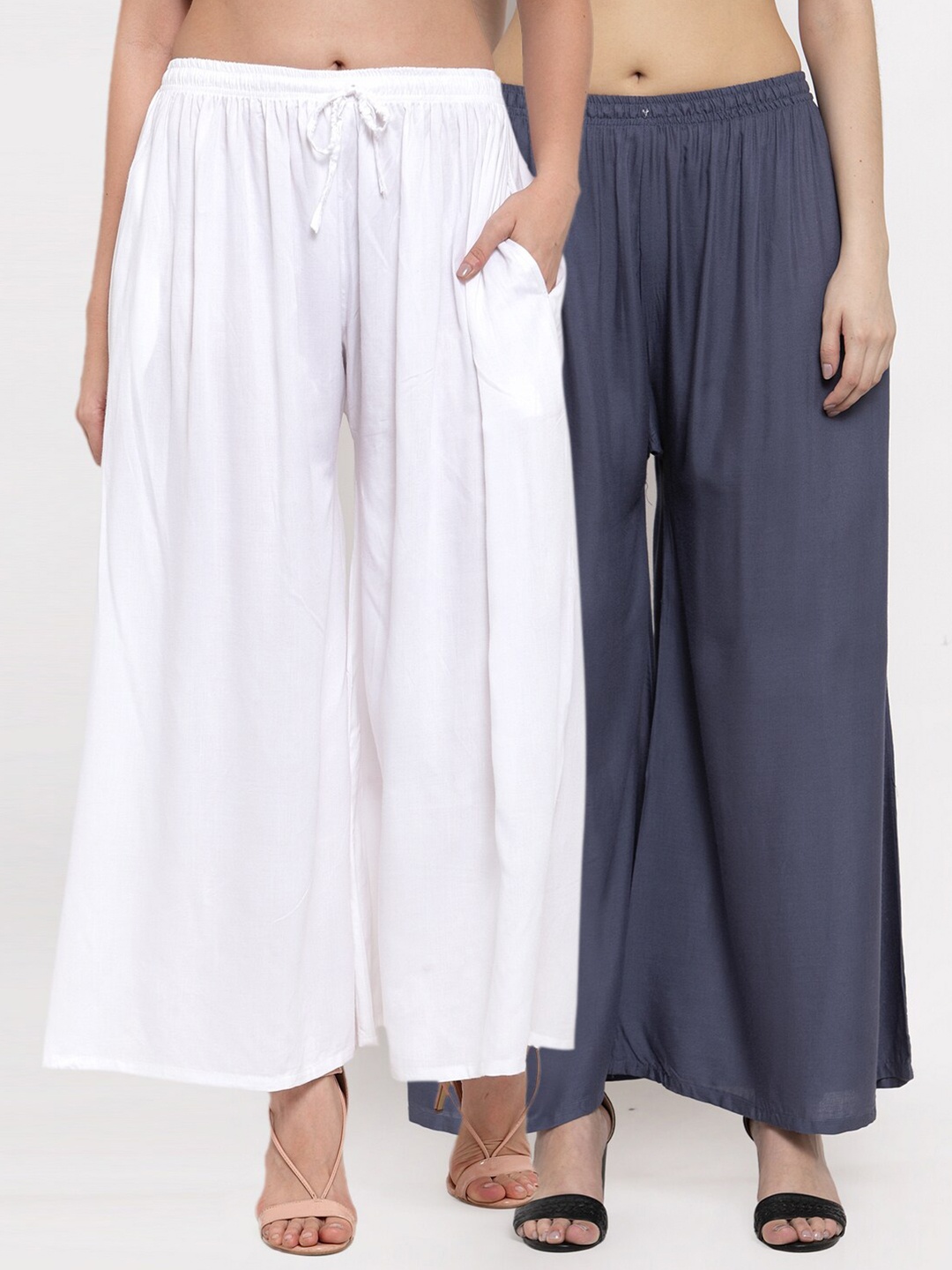 Miaz Lifestyle Women Women Pack Of 2 Palazzos, Grey