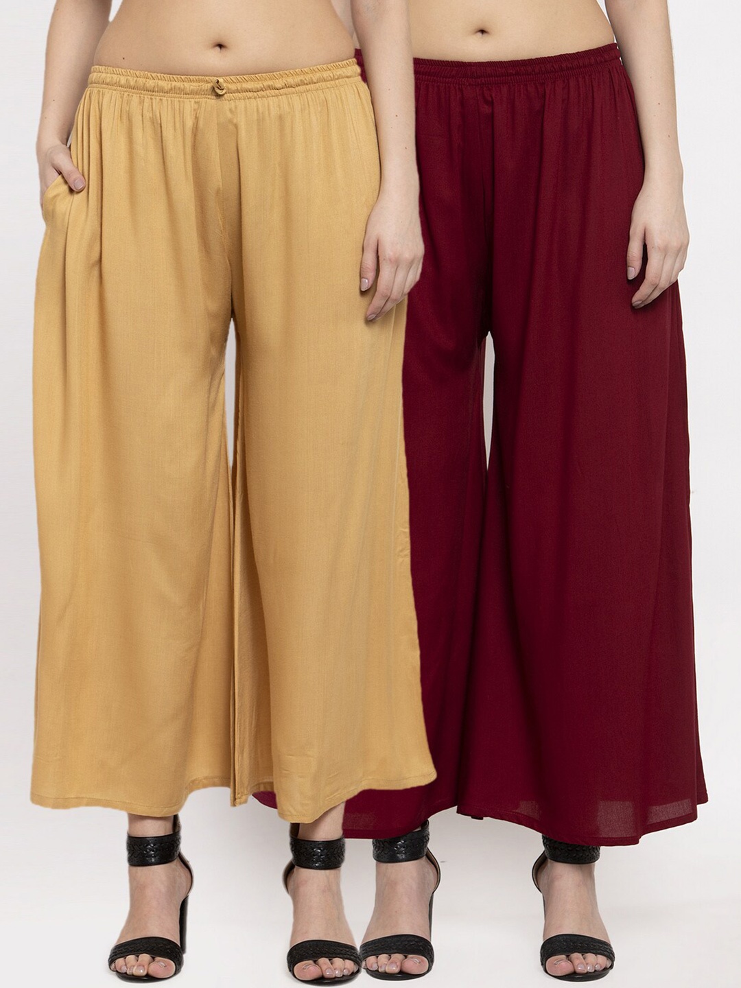 

Miaz Lifestyle Women Beige & Maroon Set Of 2 Knitted Palazzos