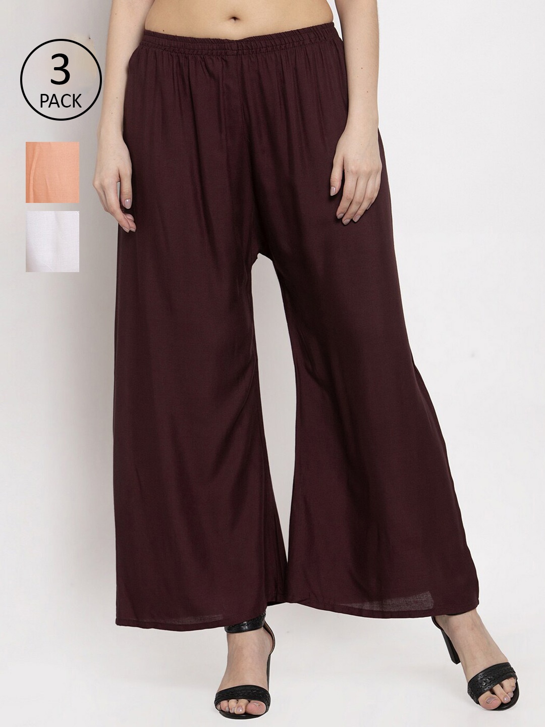 

Miaz Lifestyle Women Set Of 3 Knitted Palazzos, Brown