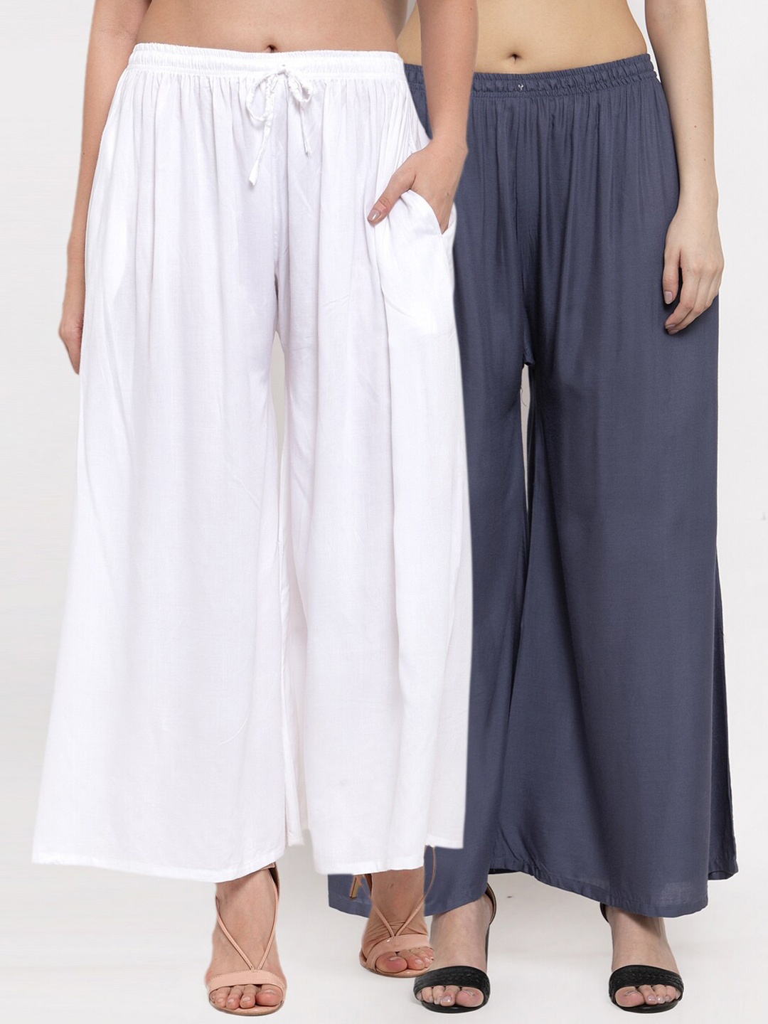 Miaz Lifestyle Women Women Pack Of 2 Palazzos, Grey