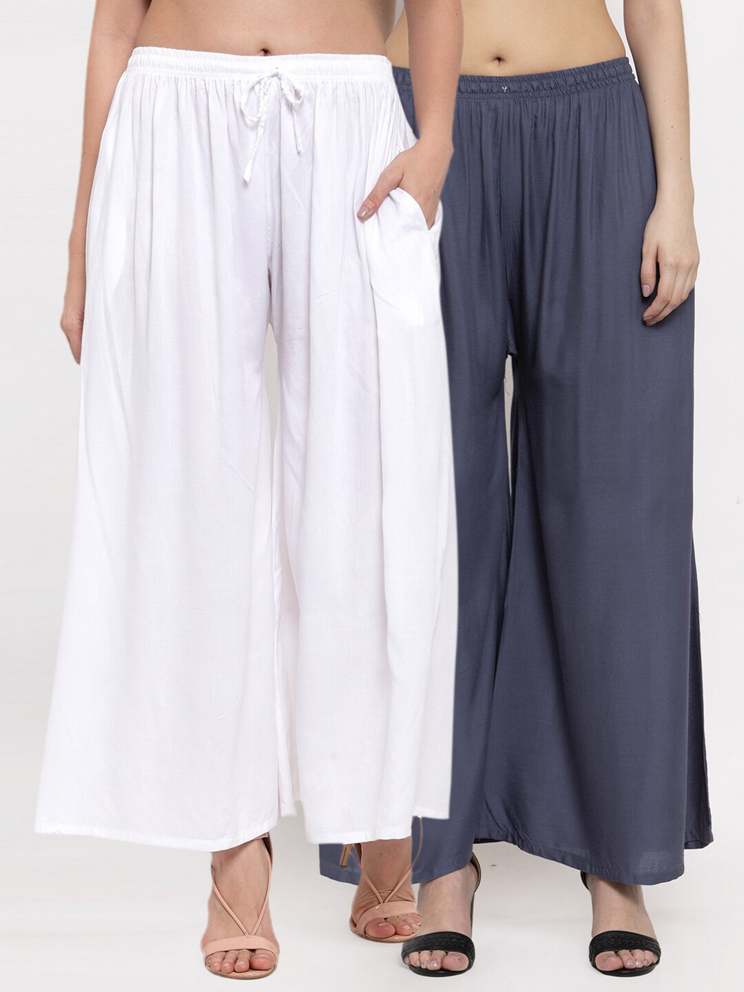 

Miaz Lifestyle Women Grey & White Pack of 2 Flared Palazzos