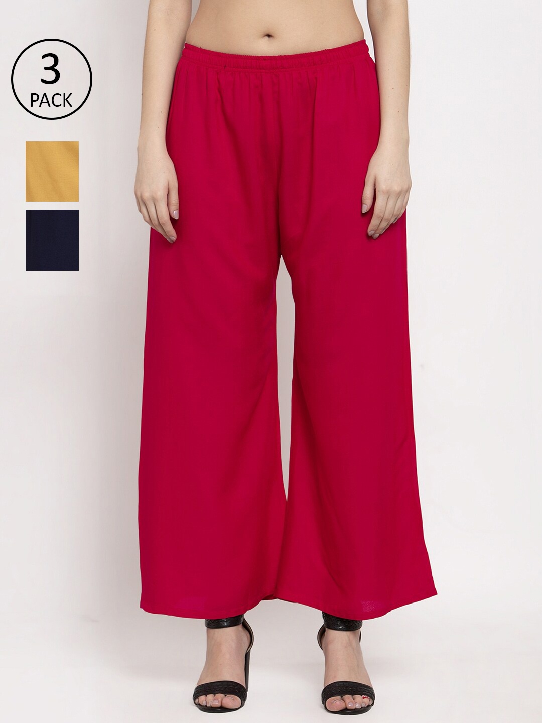 Miaz Lifestyle Women Beige & Navy Blue Set Of 3 Palazzos