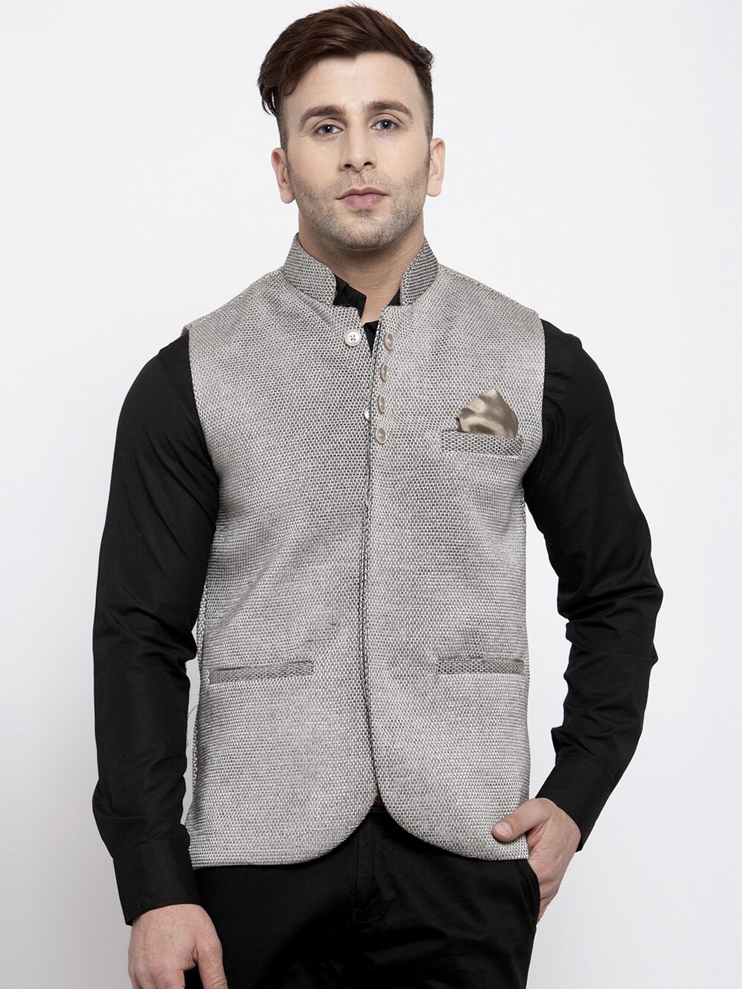 

KLOTTHE Men Grey Printed Woven Nehru Jacket