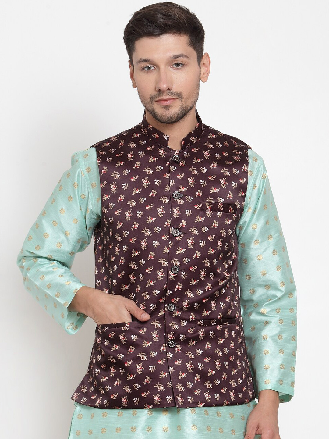 

KLOTTHE Men Brown Printed Nehru Jackets