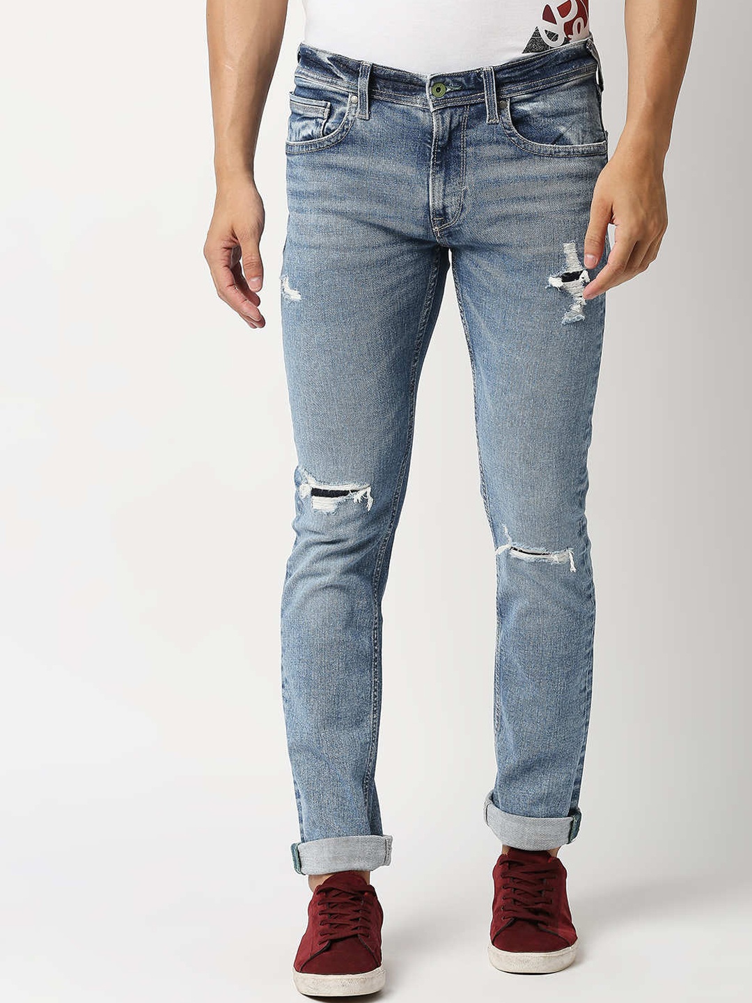 

Pepe Jeans Men Slim Fit Slash Knee Light Fade Jeans, Blue