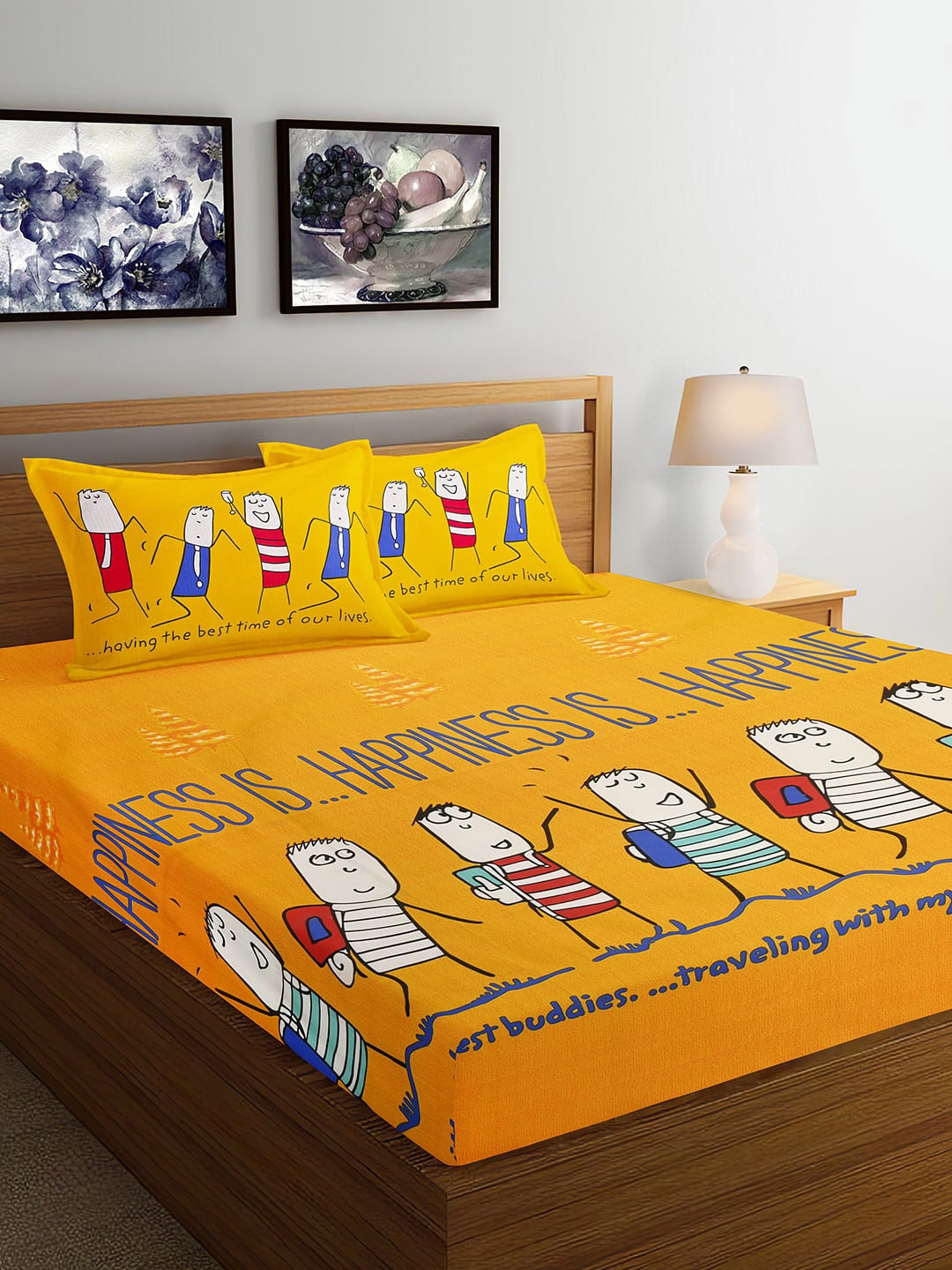 

Ispace Yellow AROMA 104 TC Cotton Jaipuri Queen Bedsheet With 2 Pillow Covers