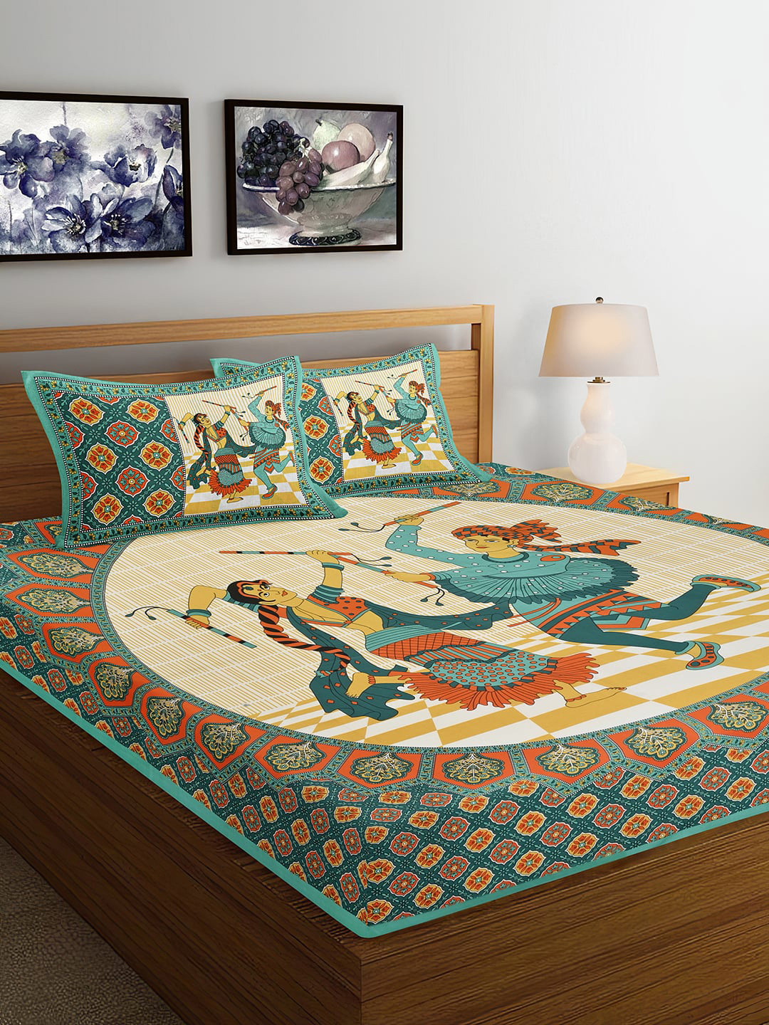 

Ispace Multi AROMA 104 TC Cotton Jaipuri Queen Bedsheet With 2 Pillow Covers, Blue