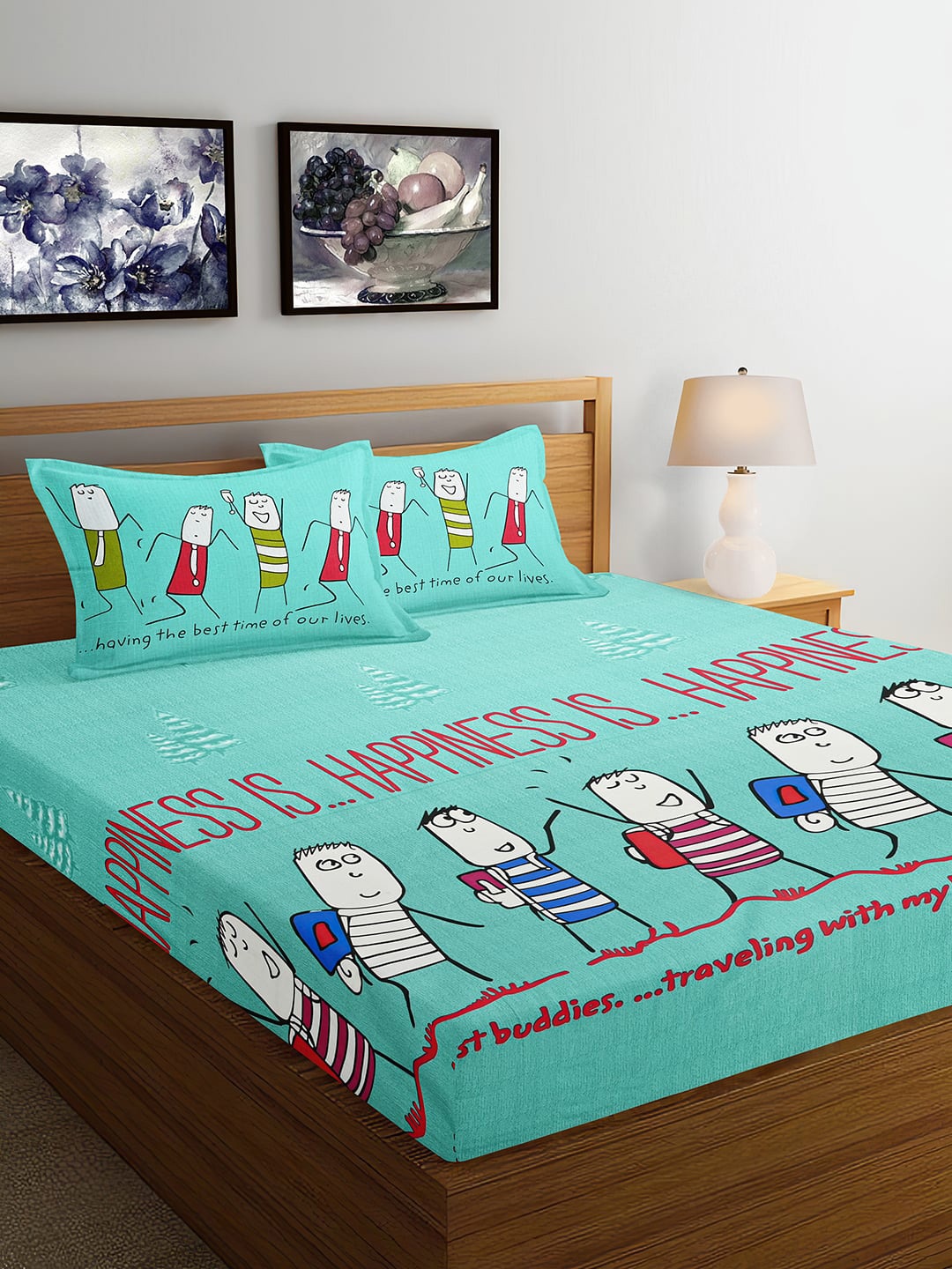 

Ispace Turquoise Blue AROMA 104 TC Cotton Jaipuri Queen Bedsheet With 2 Pillow Covers