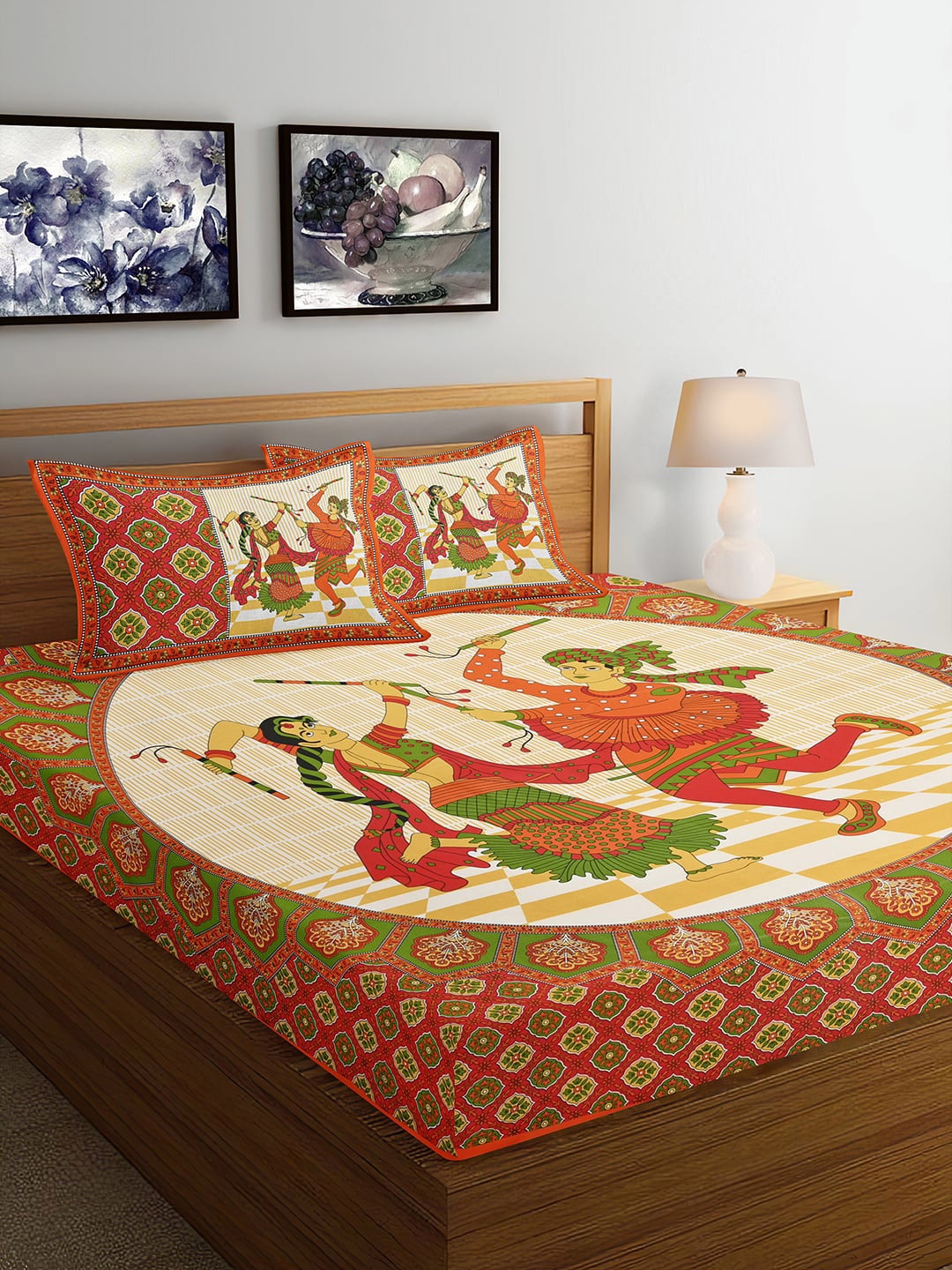 

Ispace Orange AROMA 104 TC Cotton Jaipuri Queen Bedsheet With 2 Pillow Covers