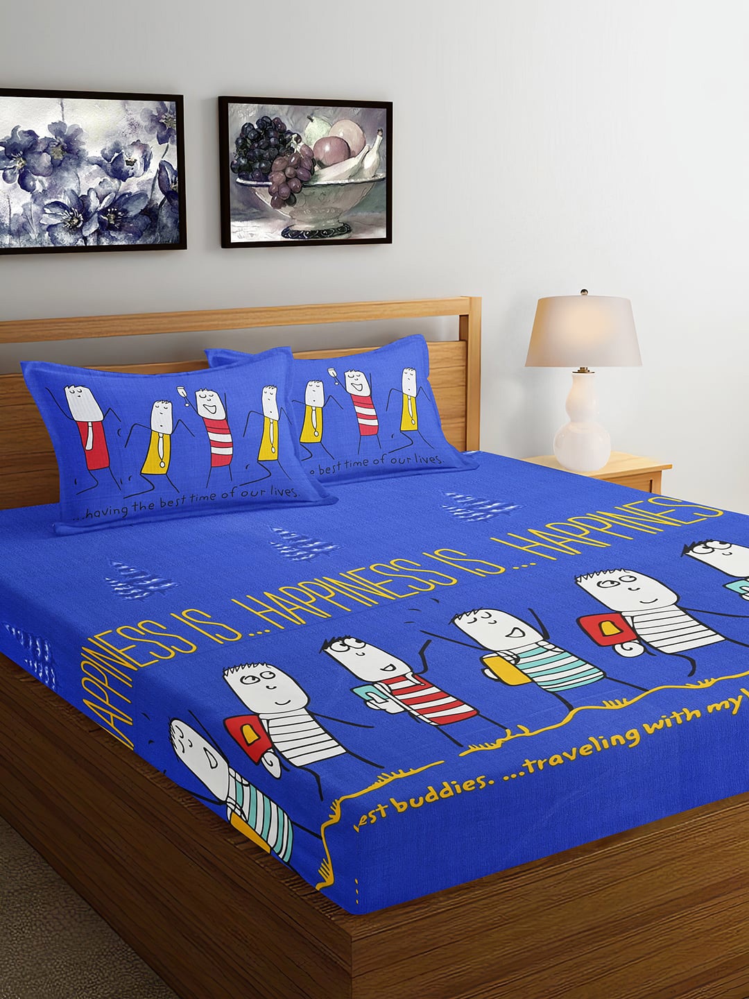 

Ispace Blue AROMA 104 TC Cotton Jaipuri Queen Bedsheet With 2 Pillow Covers