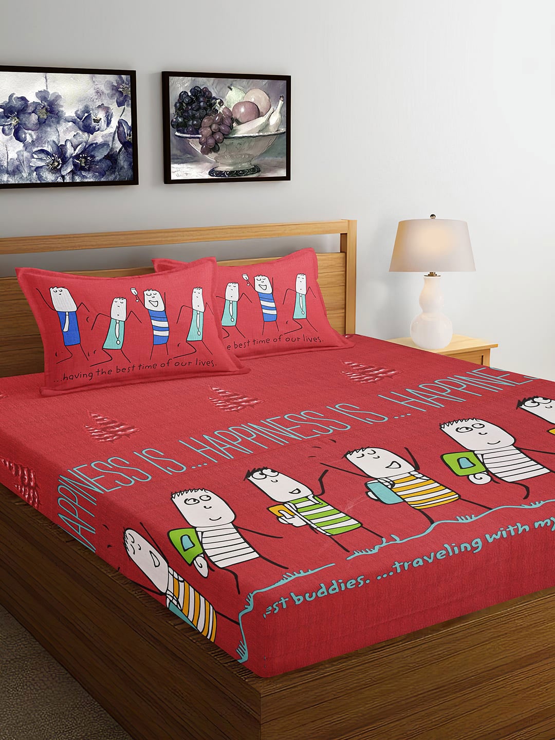 

Ispace Red AROMA 104 TC Cotton Jaipuri Queen Bedsheet With 2 Pillow Covers