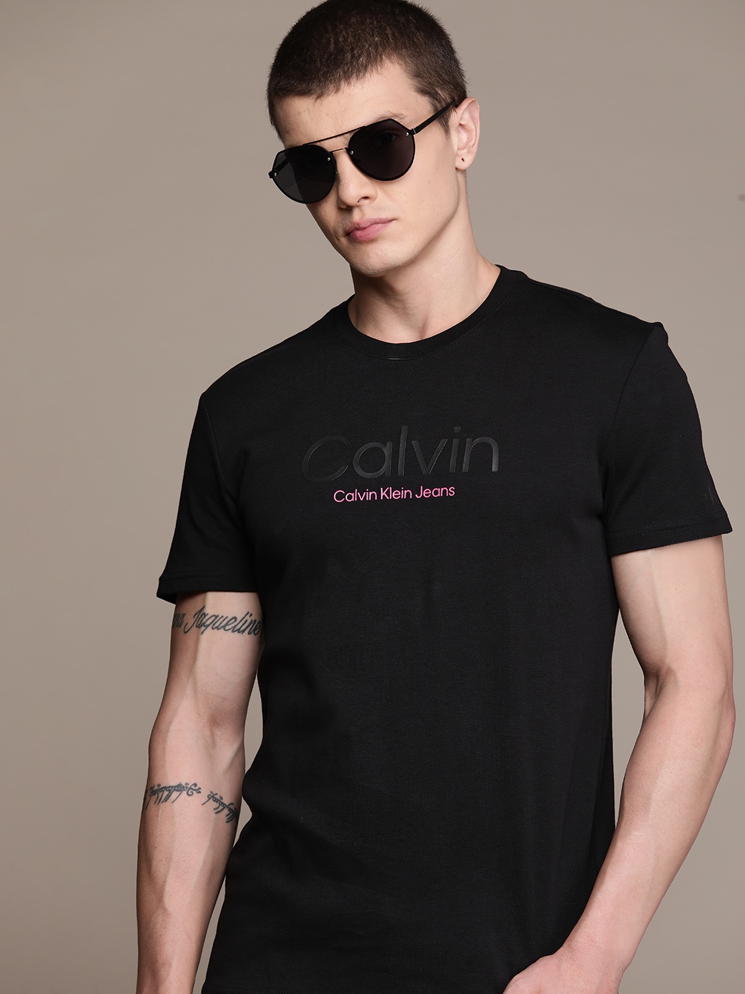 

Calvin Klein Jeans Men Brand Logo Printed T-shirt, Black