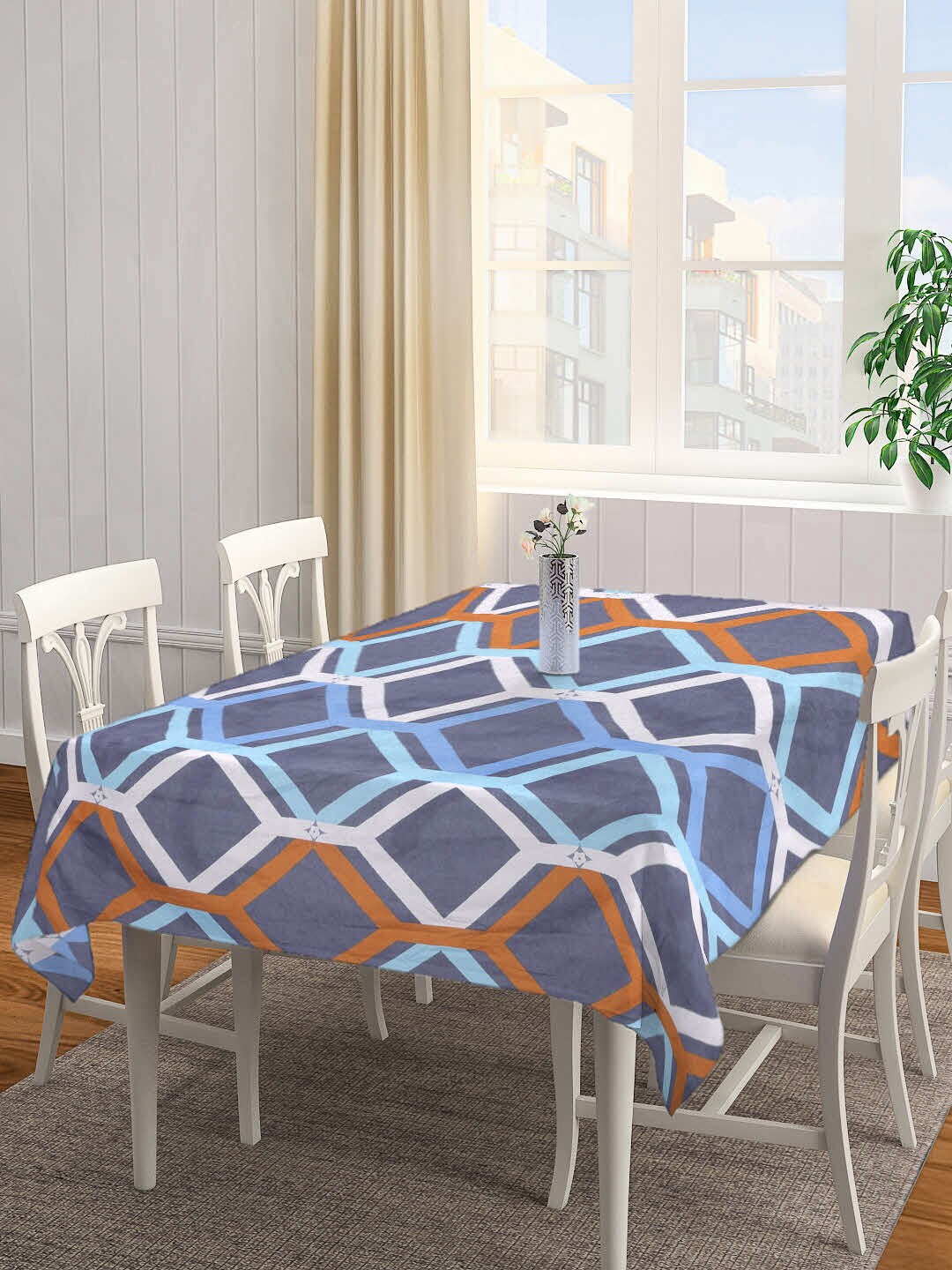 

Arrabi Grey Geometric Print Cotton Blend 6-Seater Table Cover