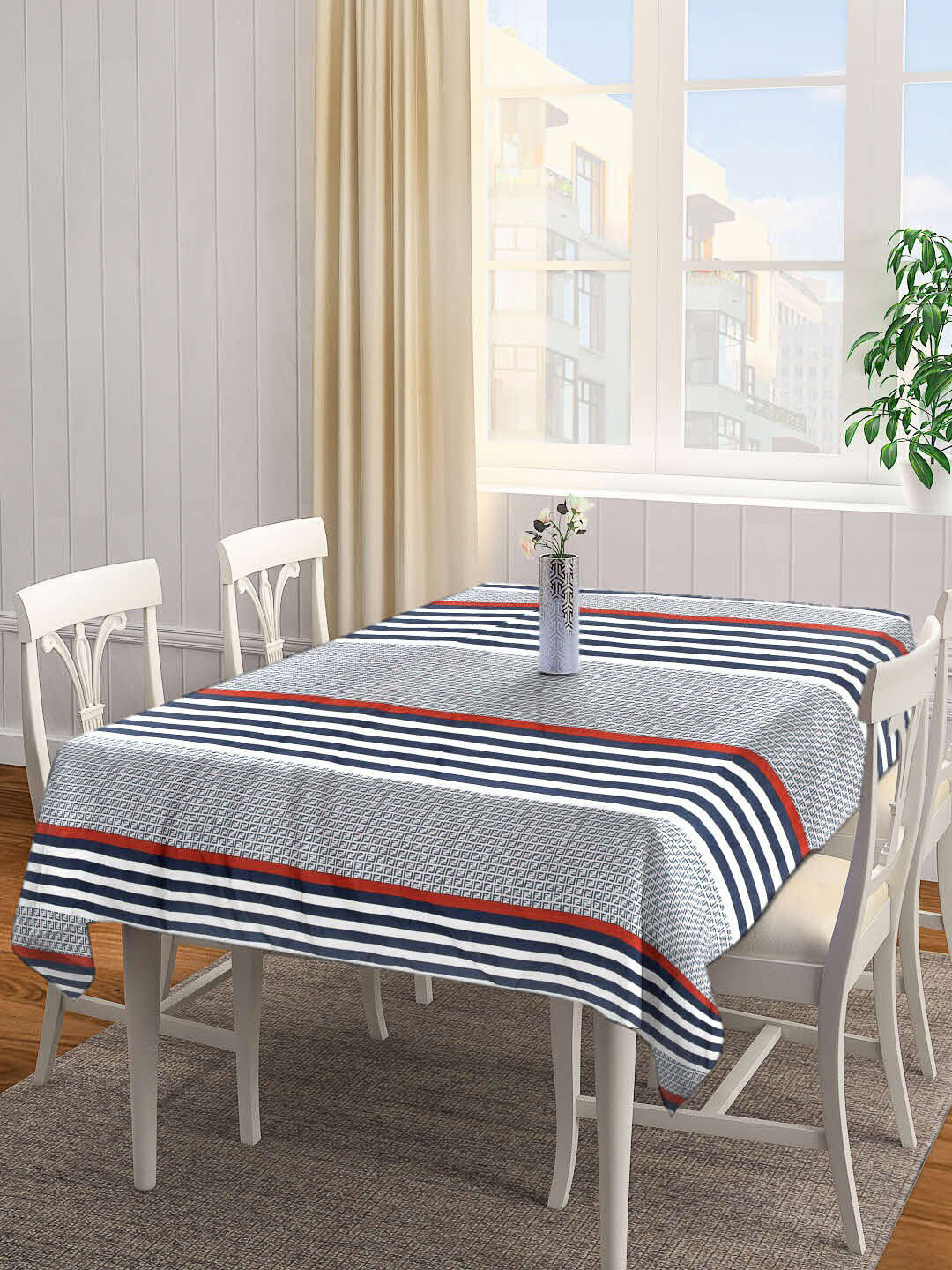 

Arrabi Multicoloured Striped 6 Seater Rectangle Table Cover, Multi