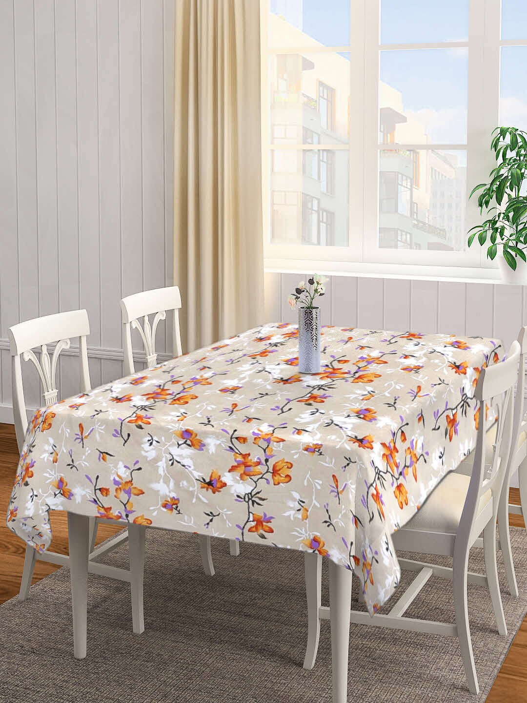 Arrabi Beige Floral Printed 8 SEATER Table Cover