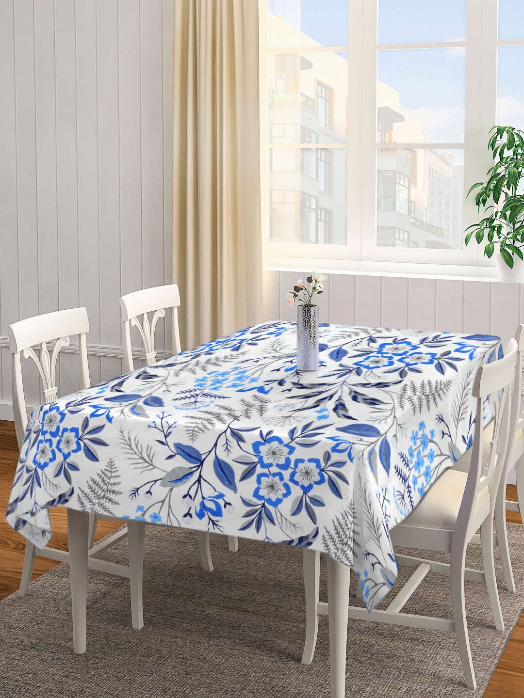 

Arrabi White & Blue Printed 8-Seater Rectangle Table Cover