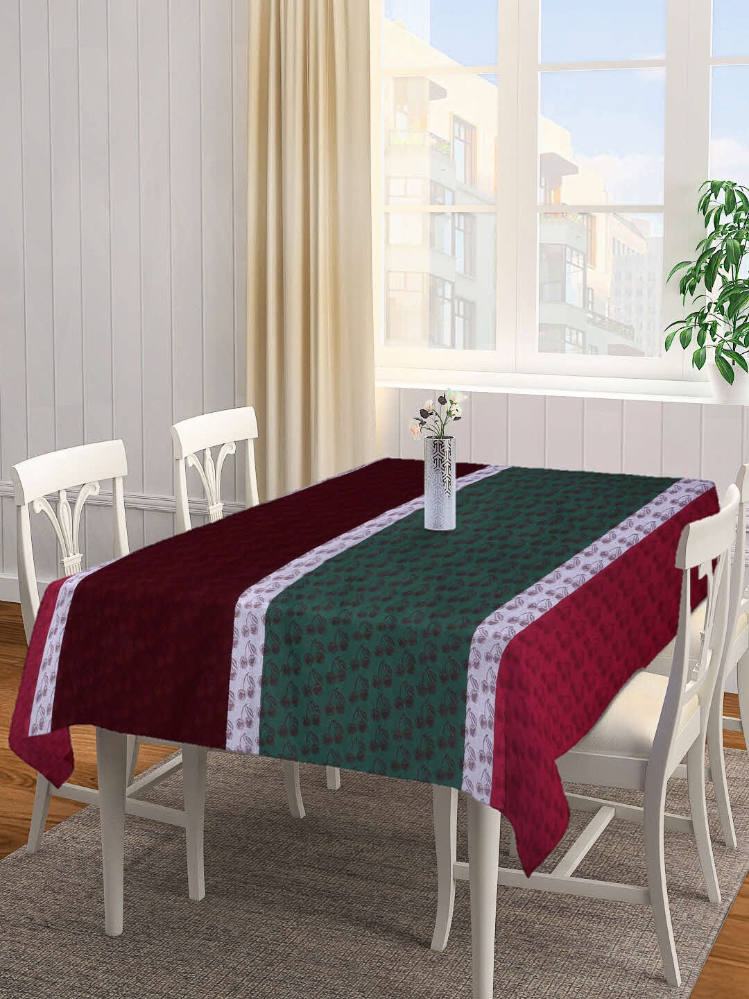 Arrabi Maroon & Green Handwoven Cotton Square Table Covers, Multi