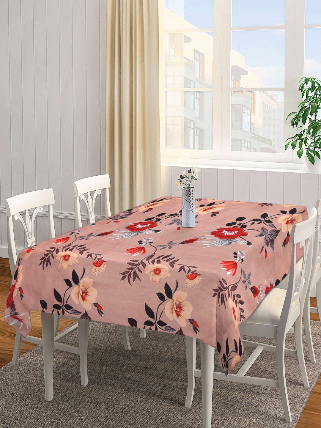 Arrabi Brown Floral Printed 6-Seater Table Cover