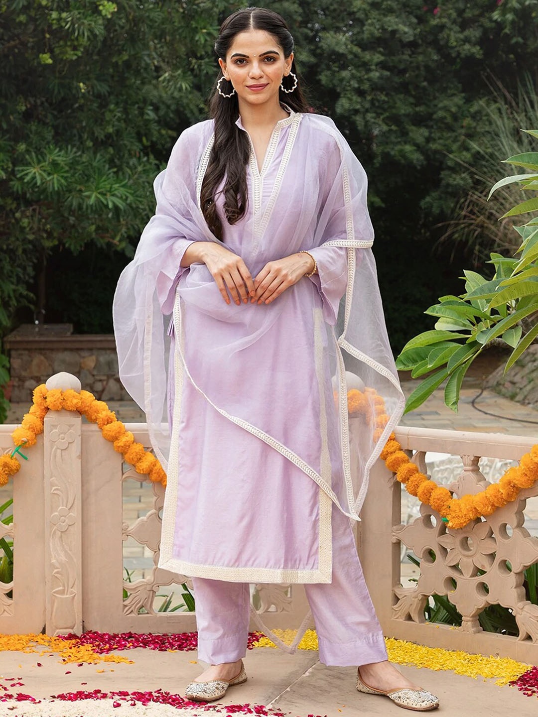 

Ambraee Women Purple Kurta with Trousers & With Dupatta