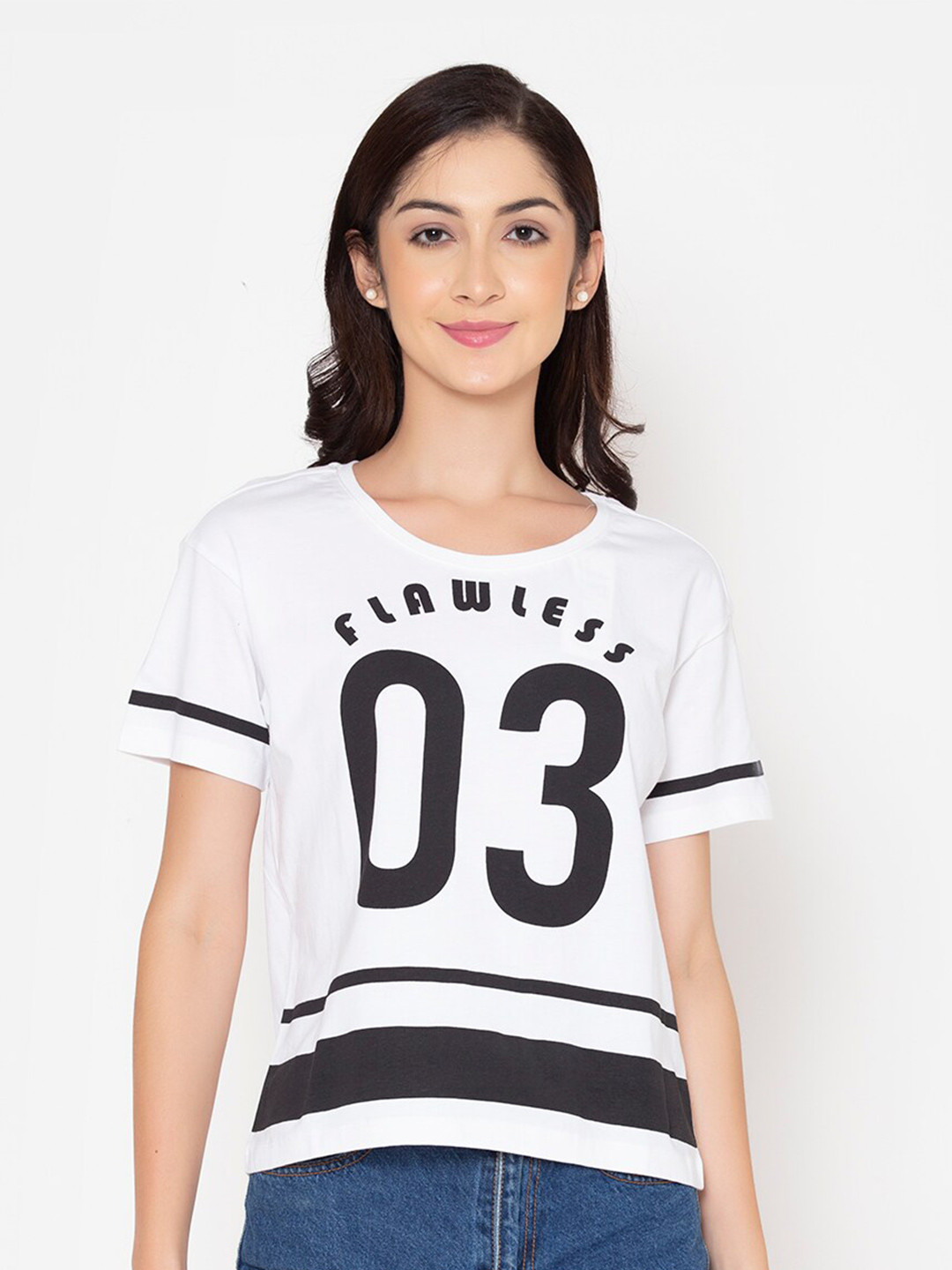 

FLAWLESS Women White & Black Typography Printed T-shirt