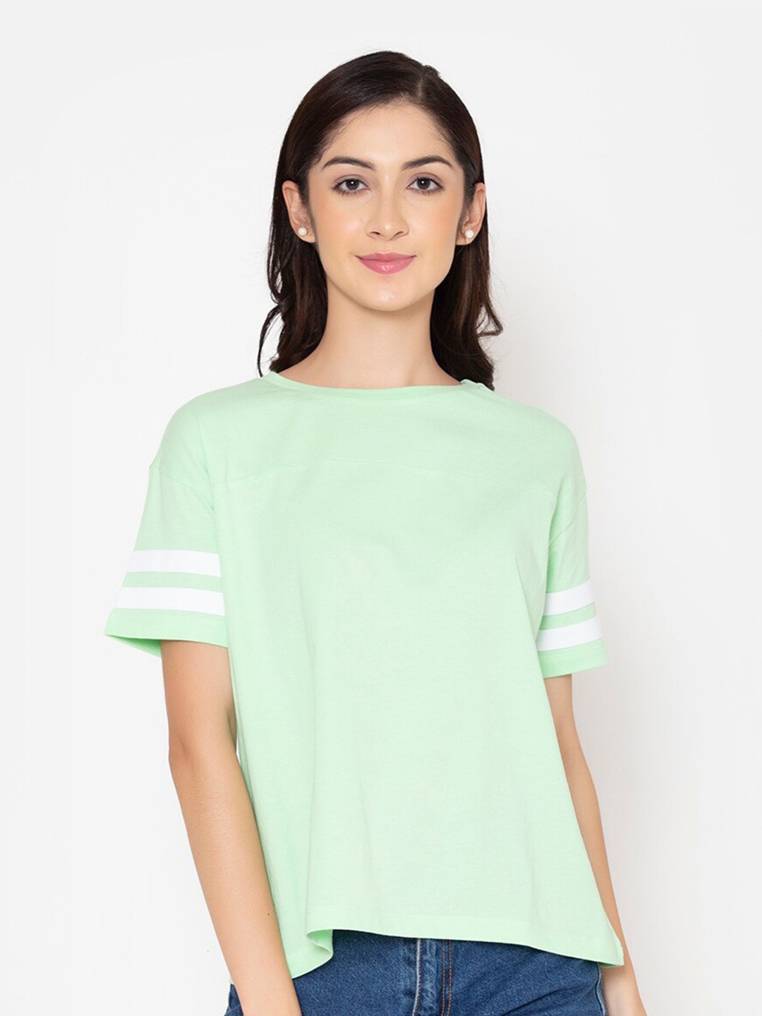 

FLAWLESS Women Green & White T-shirt