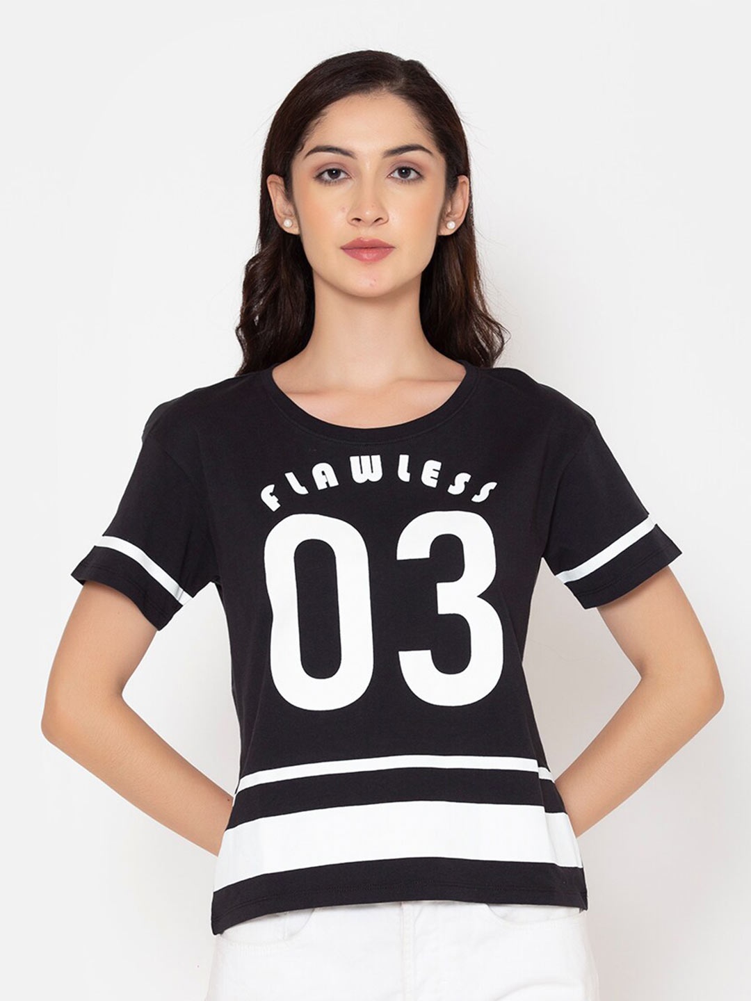 

FLAWLESS Women Black Printed T-shirt