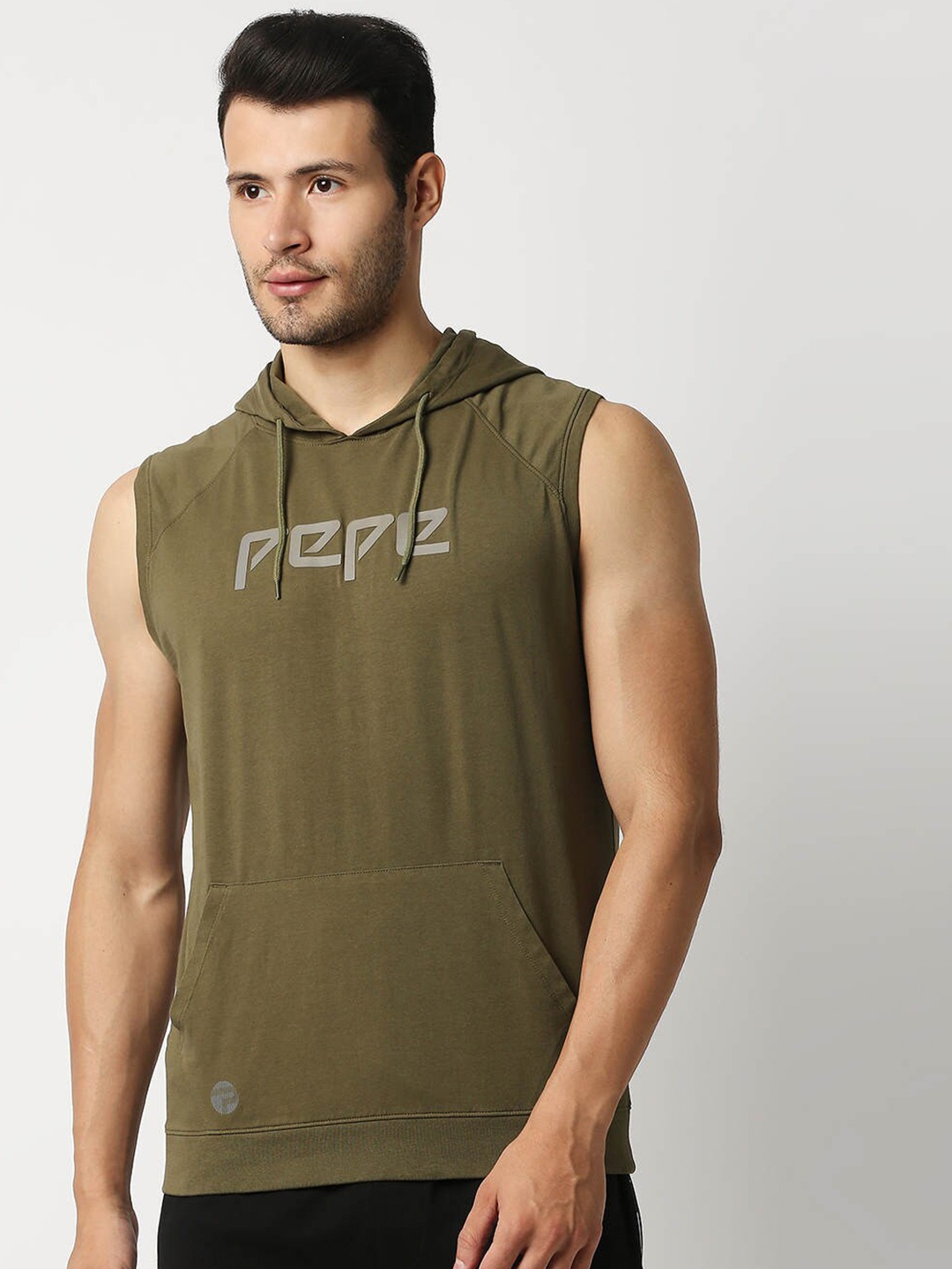

Pepe Jeans Men Olive Green Typography Slim Fit Hooded T-shirt