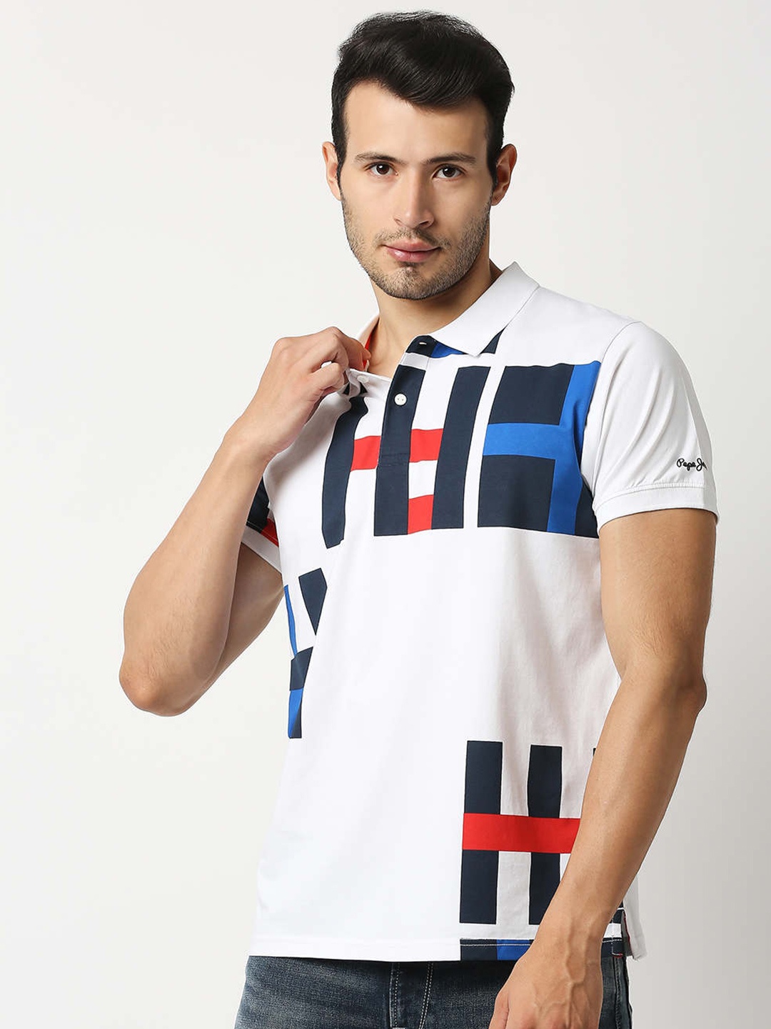 

Pepe Jeans Men White Placement Printed Polo Collar T-shirt