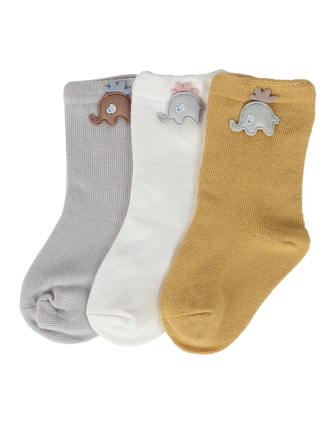 

iSWEVEN Kids Pack of 3 Grey & White Patterned Calf Length Cotton Socks