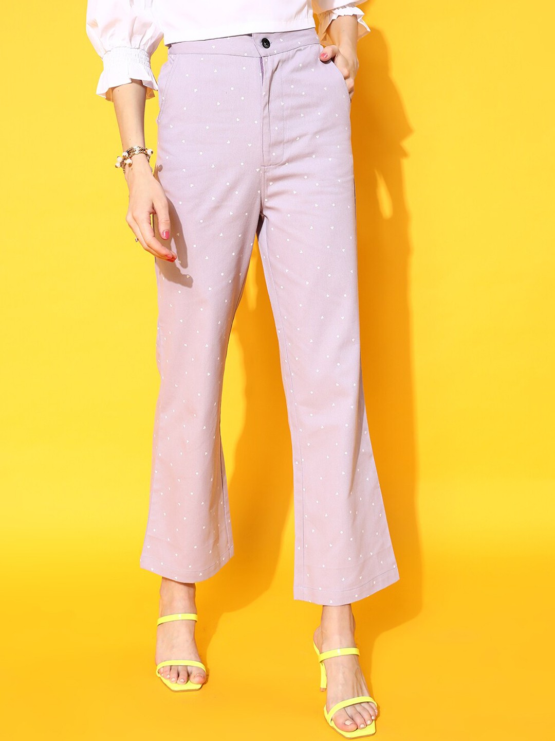 

STREET 9 Women Elegant Lavender Polka Dotted Trousers