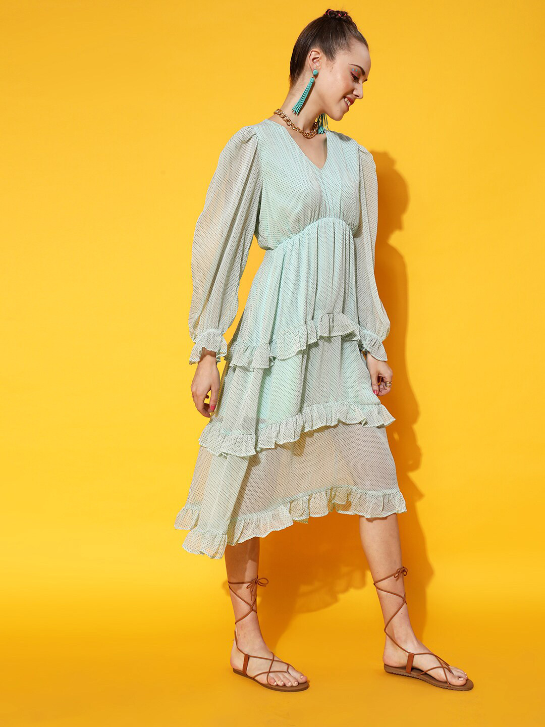 

STREET 9 Sea Green Chiffon Empire Midi Dress