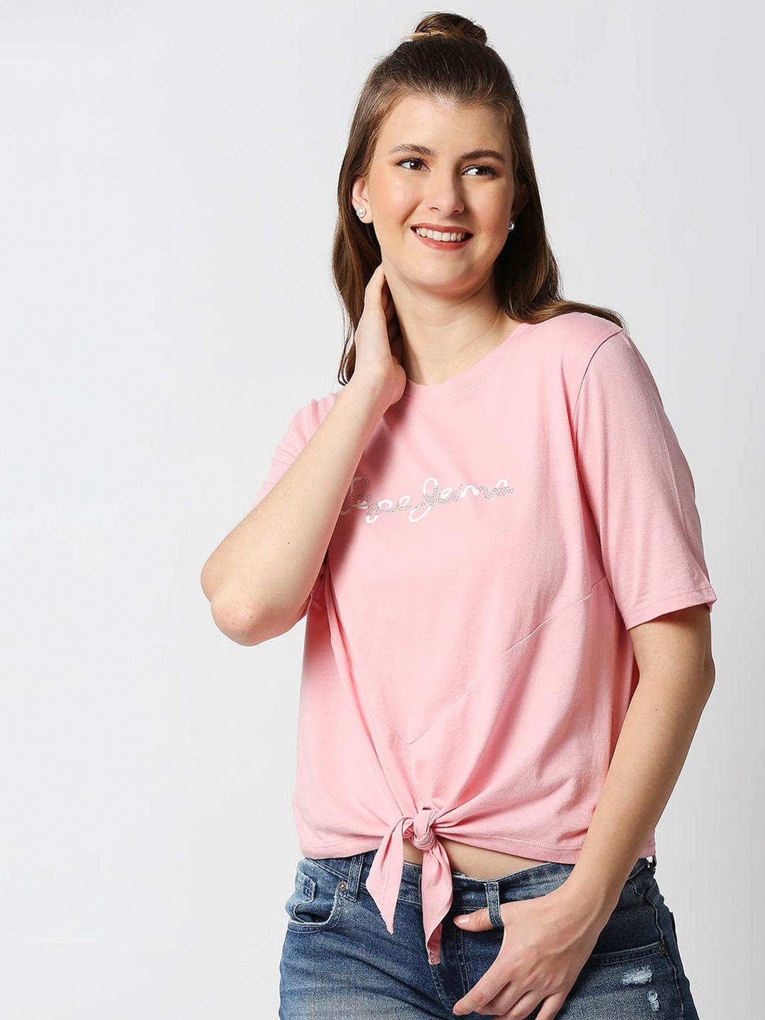 

Pepe Jeans Women Pink High Neck Extended Sleeves T-shirt