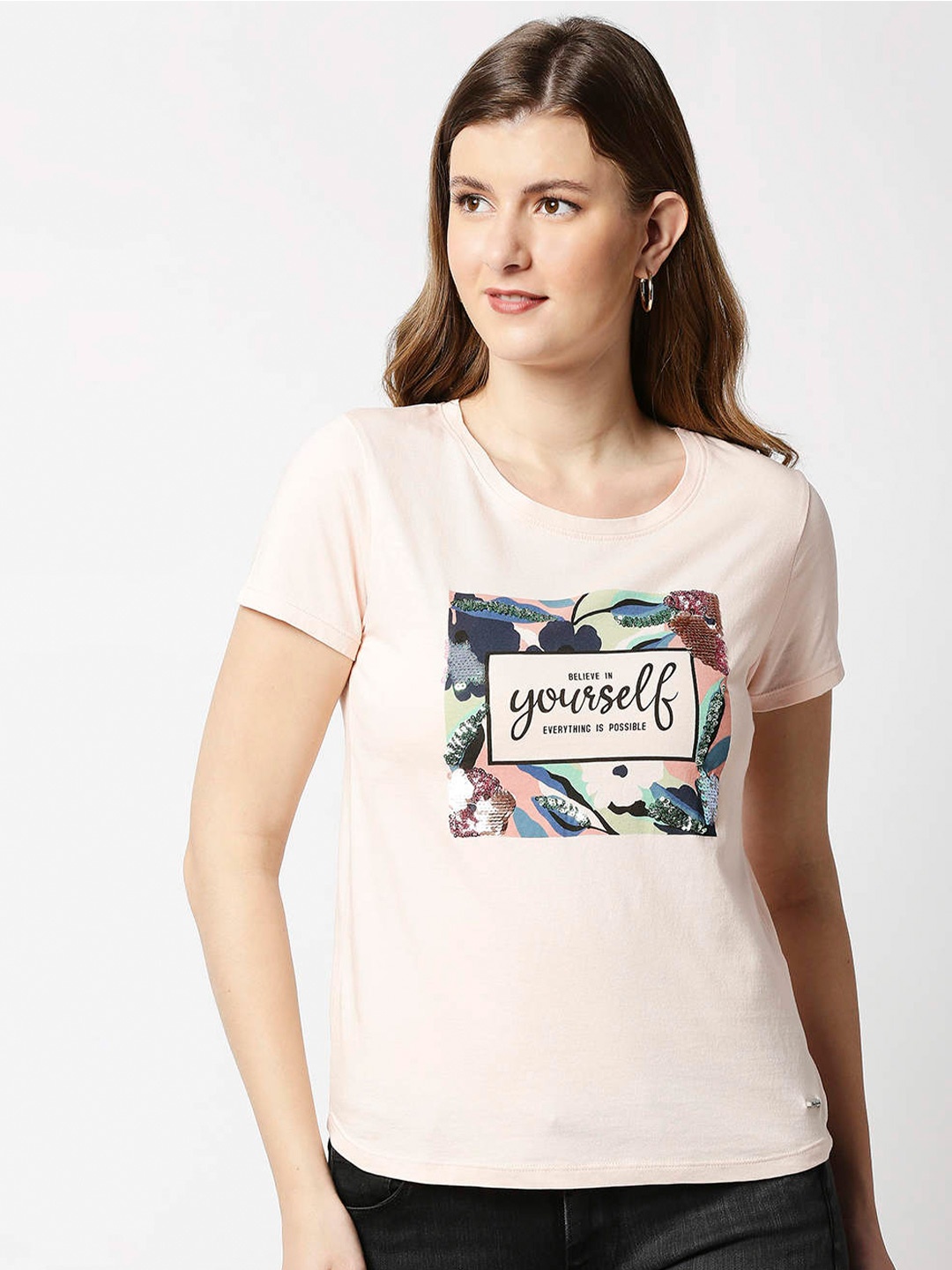 

Pepe Jeans Women Pink Printed Graphic T-shirt