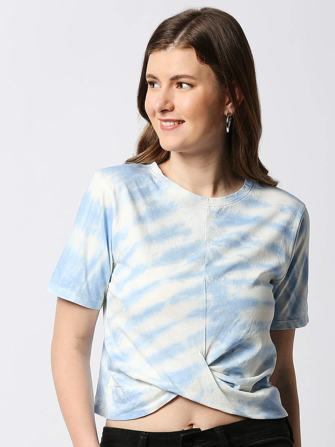 Pepe Jeans Women White & Blue Dyed T-shirt