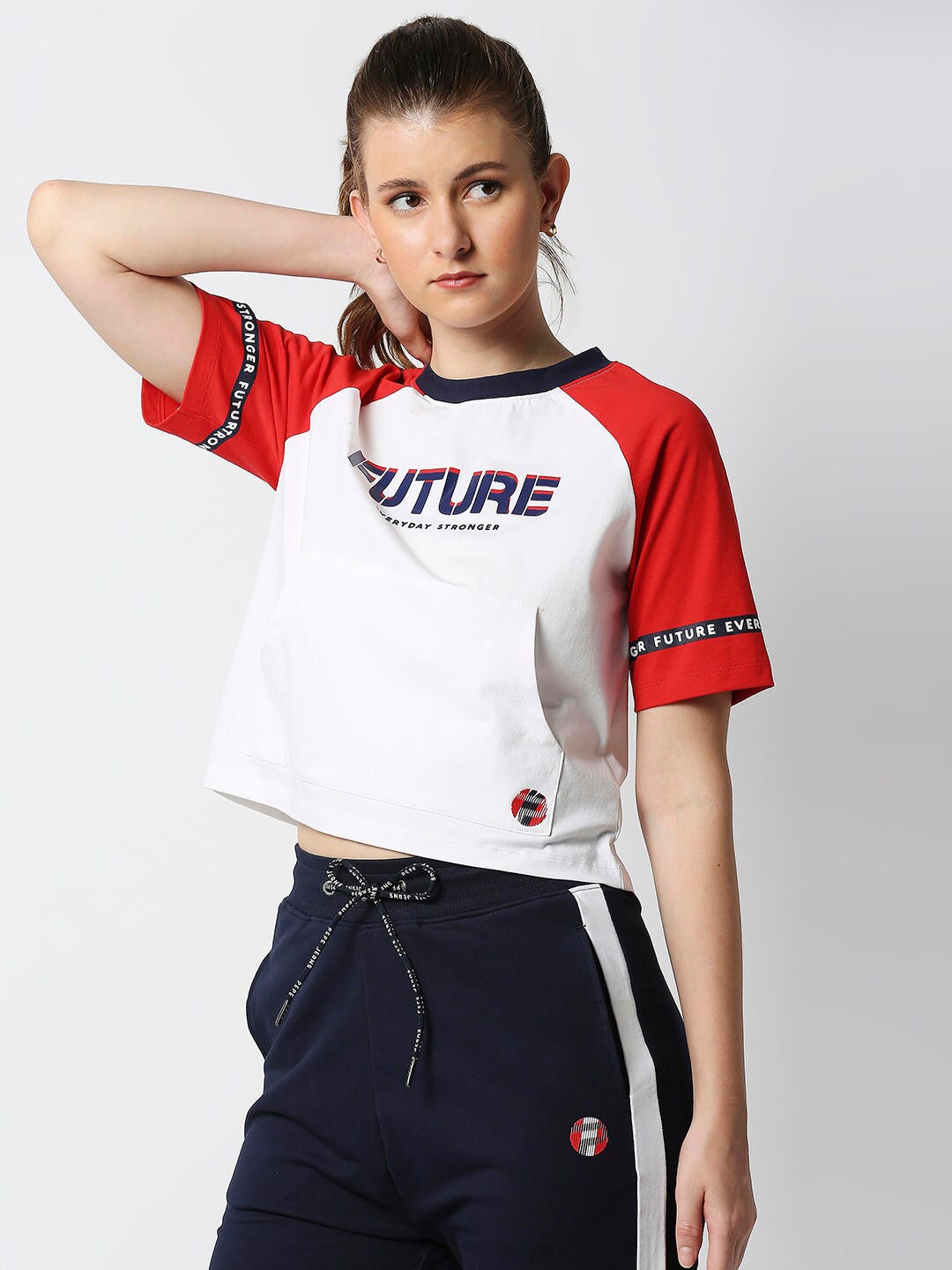 Pepe Jeans Women Off White Typography Extended Sleeves T-shirt