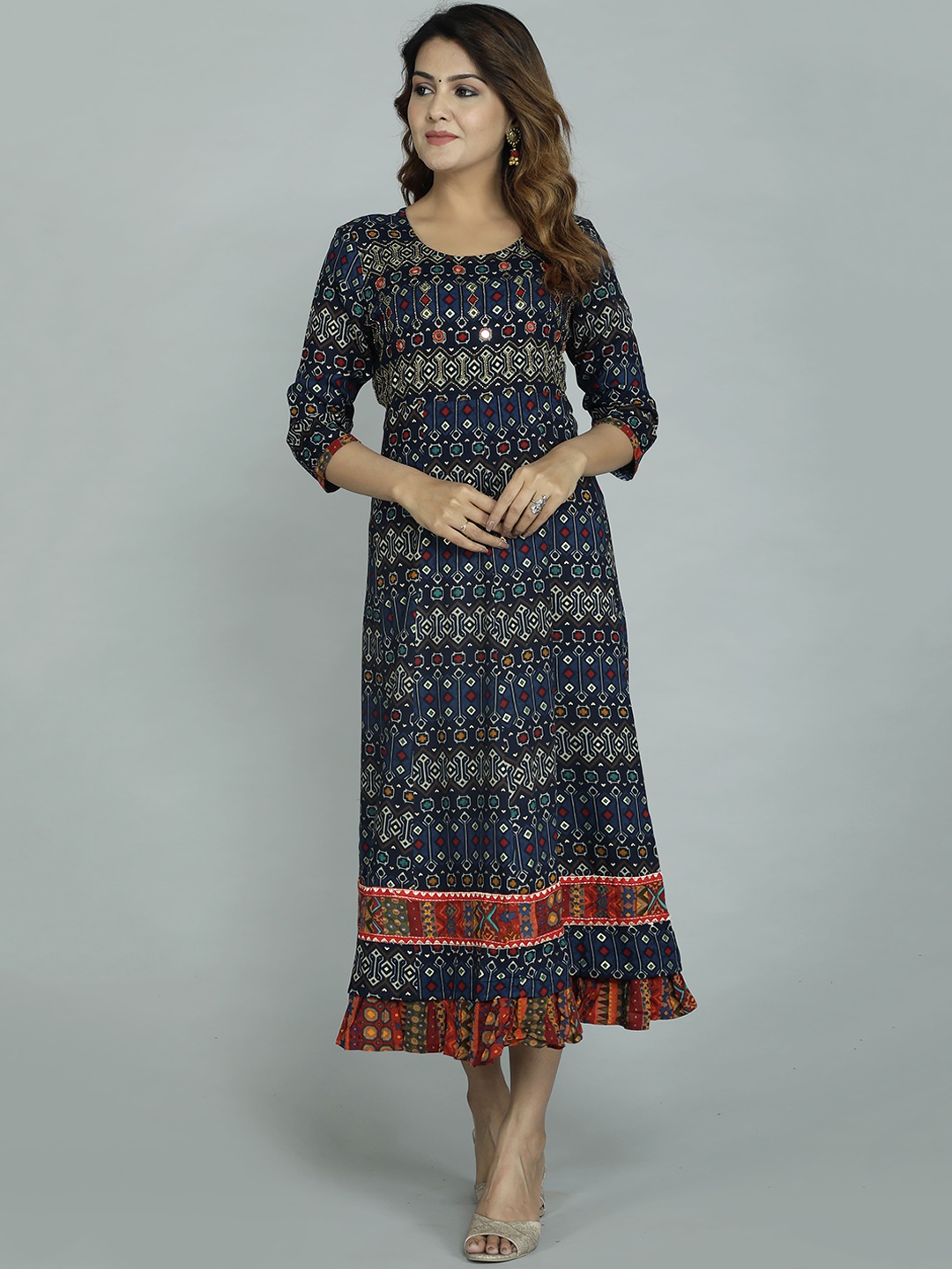 

gvs shoppe Women Navy Blue Ethnic Motifs Printed Kurta