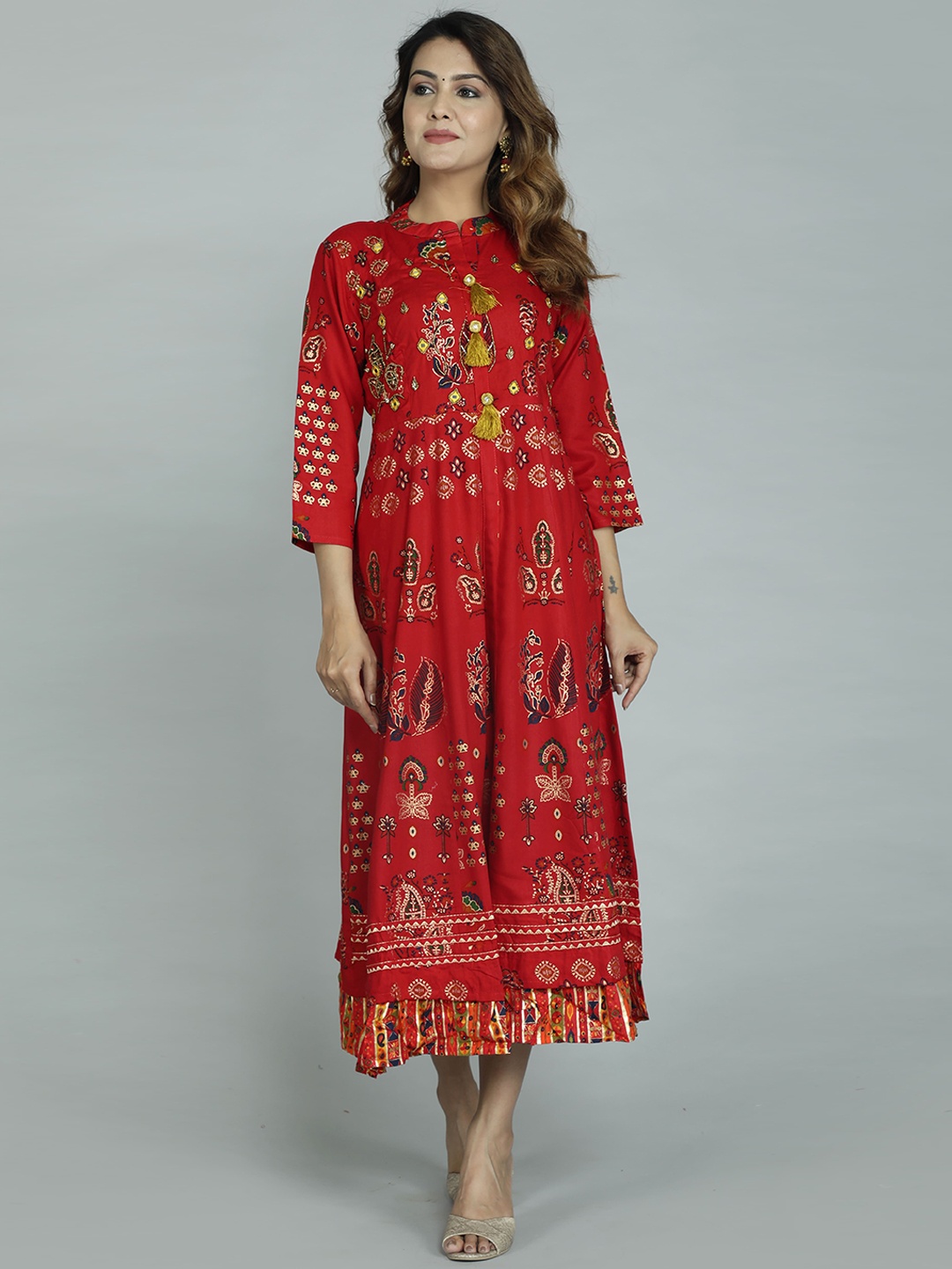 

gvs shoppe Women Red Ethnic Motifs Printed Kurta